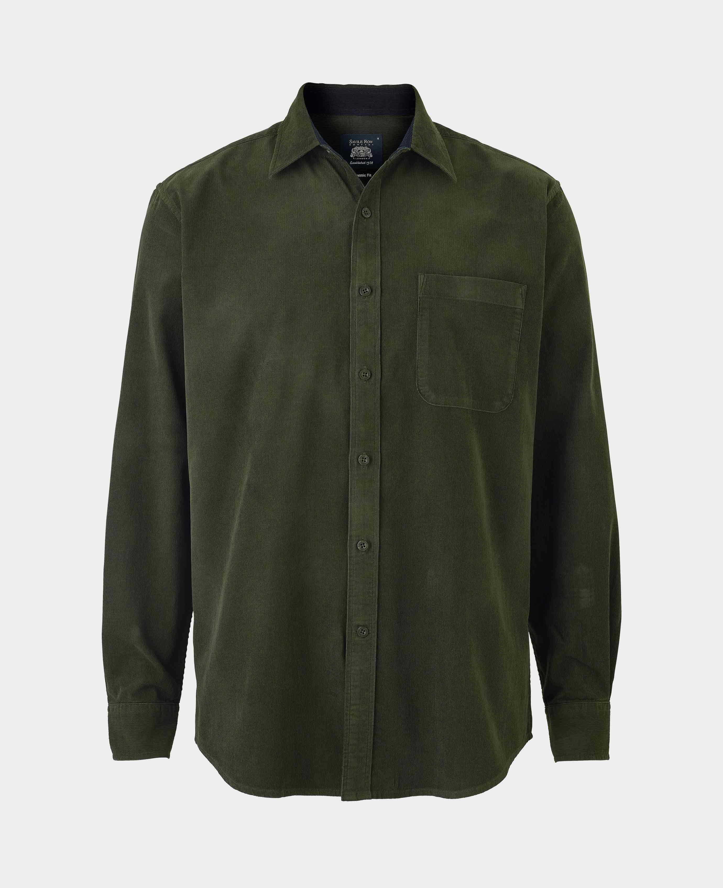 Khaki Cotton Babycord Classic Fit Casual Shirt - Image 7