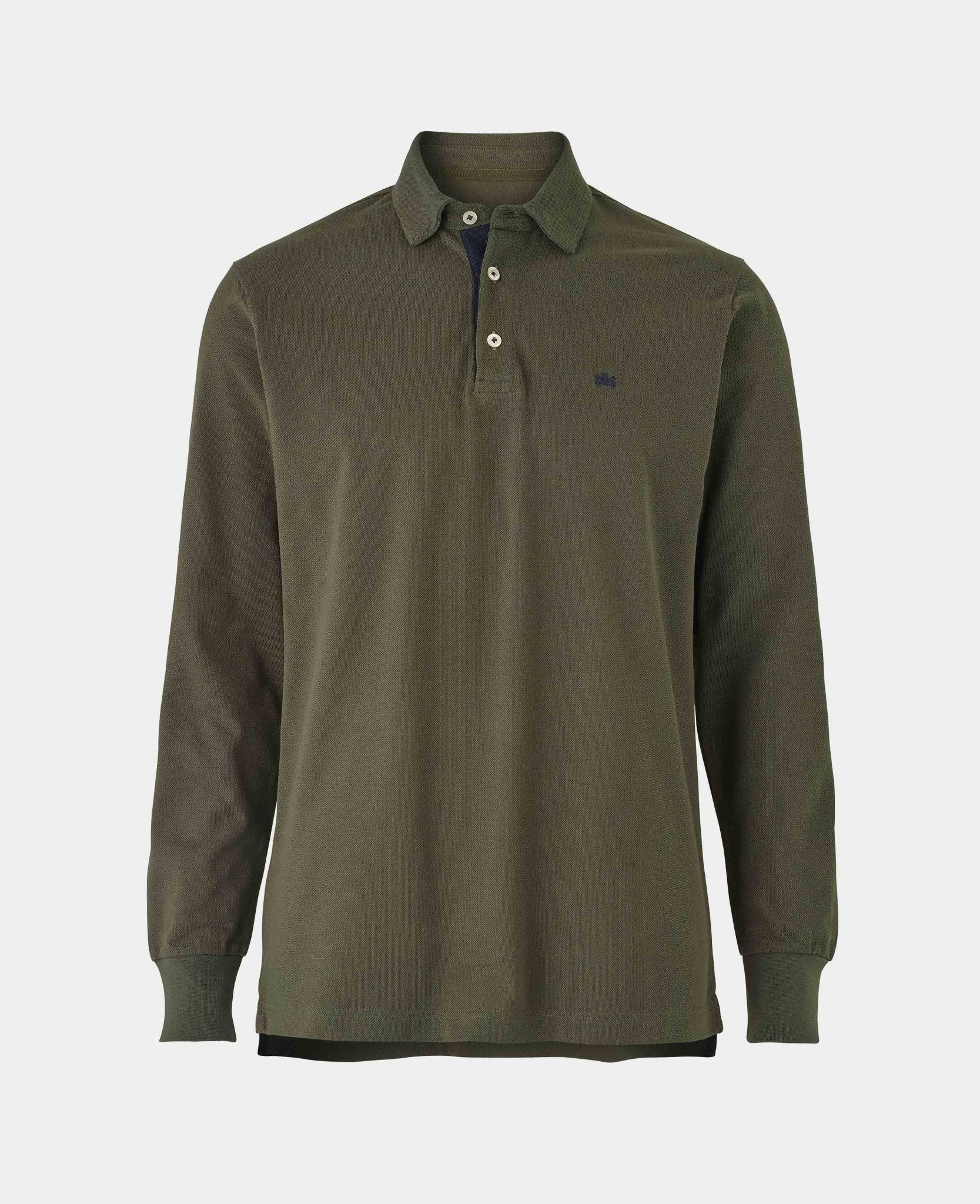 Khaki Cotton Pique Long Sleeve Polo Shirt - Image 2
