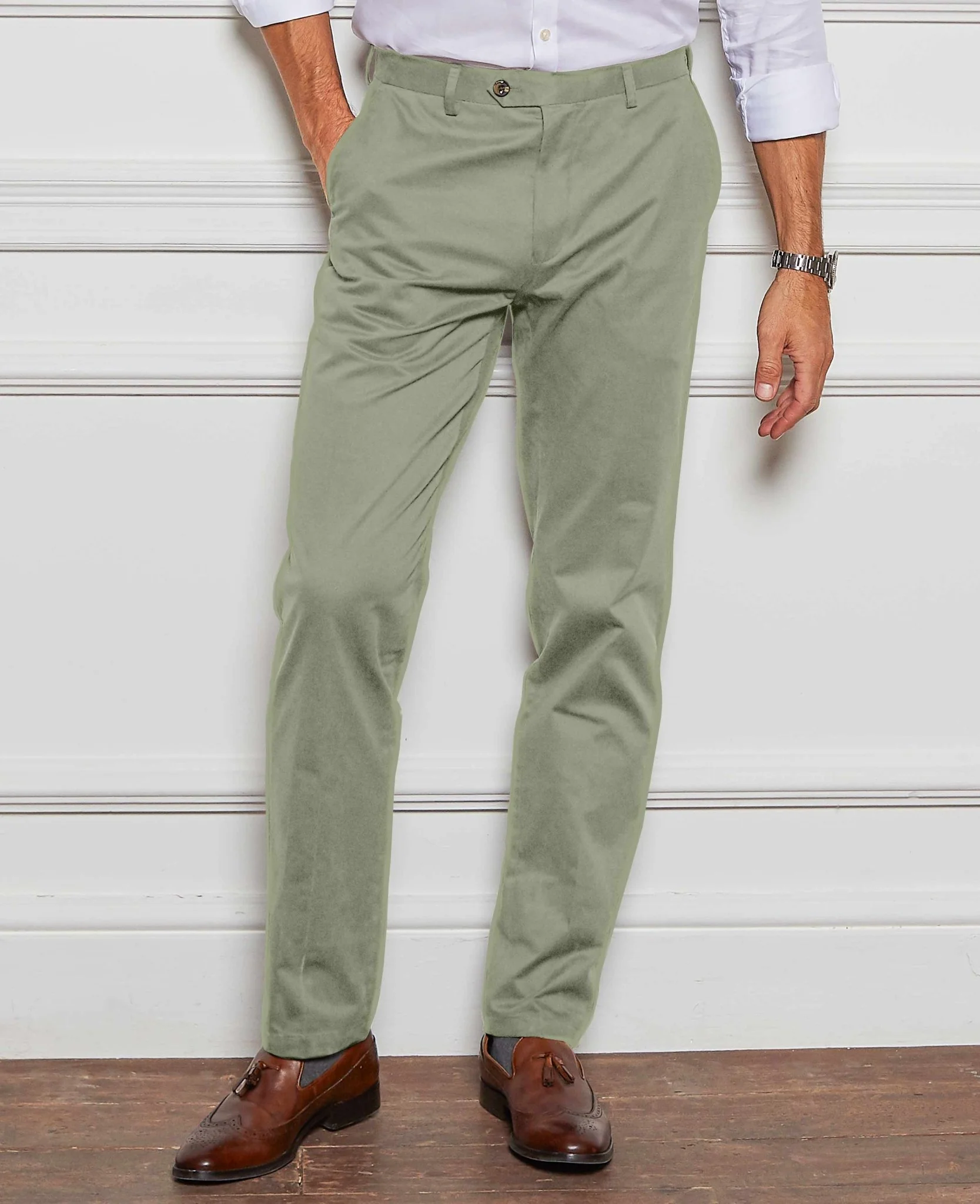 Khaki Flat Front Slim Fit Chinos [RTC] - Image 6
