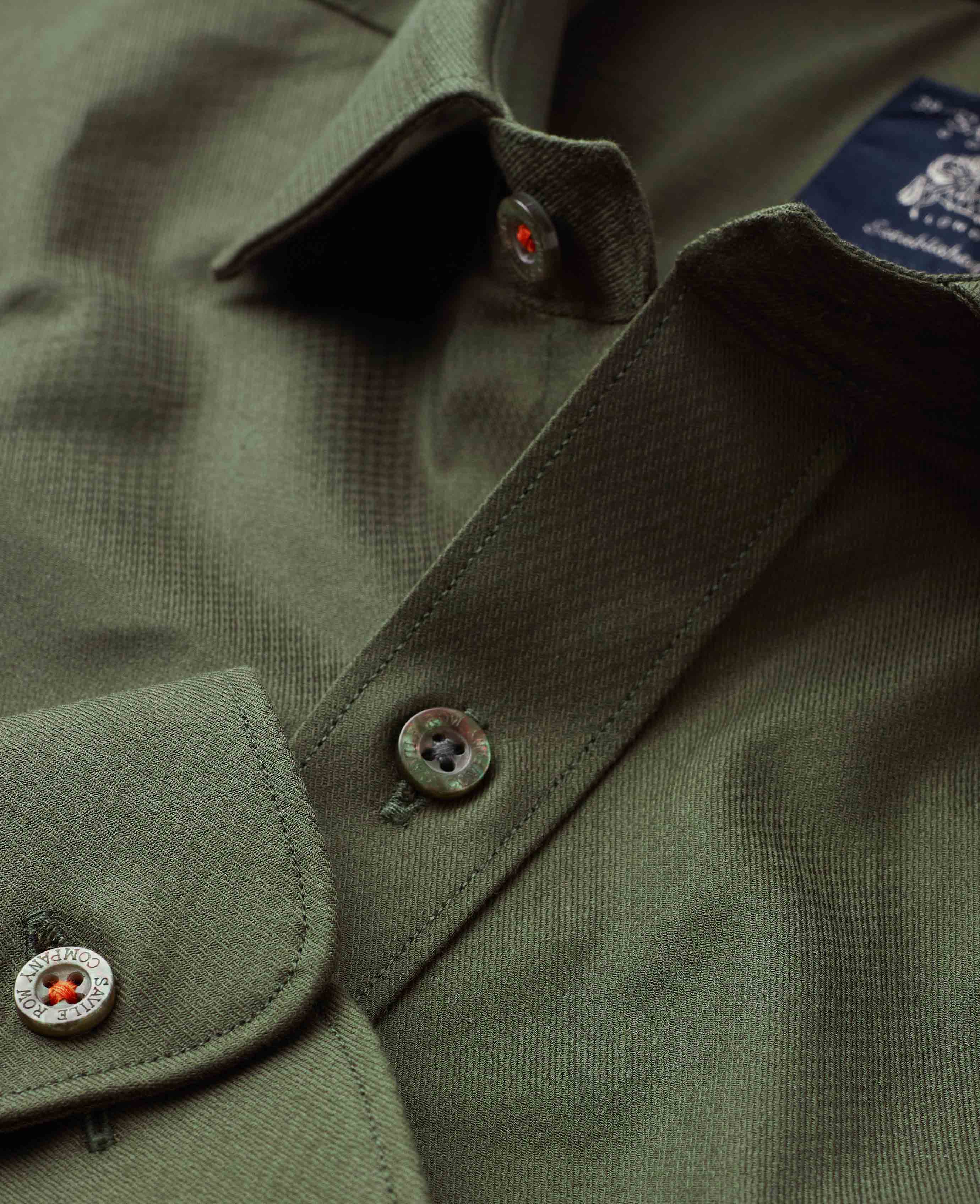 Khaki Stretch Cotton Slim Fit Formal Shirt - Single Cuff - Image 3