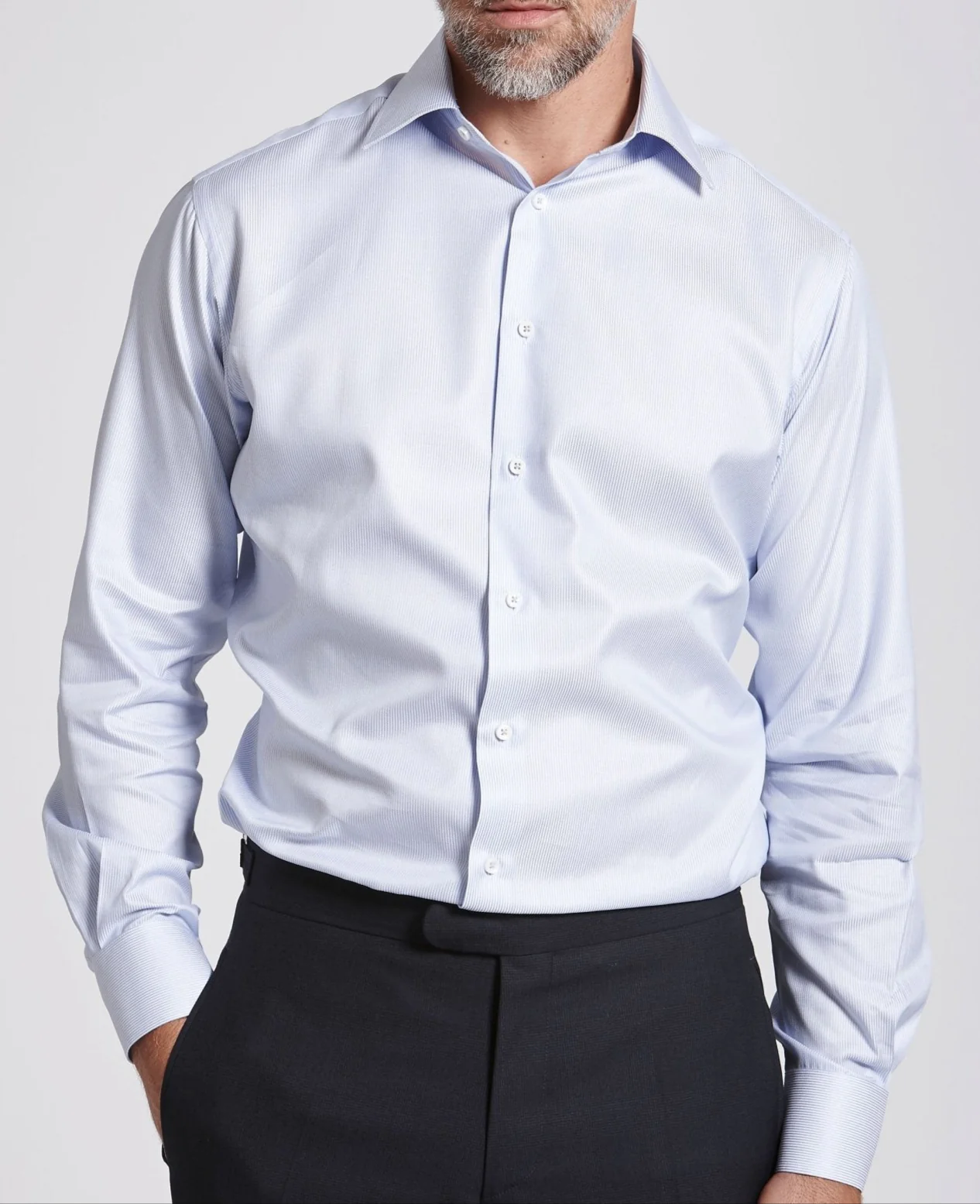 Leon Blue Satin Dobby Stripe Made To Measure Shirt - Image 4