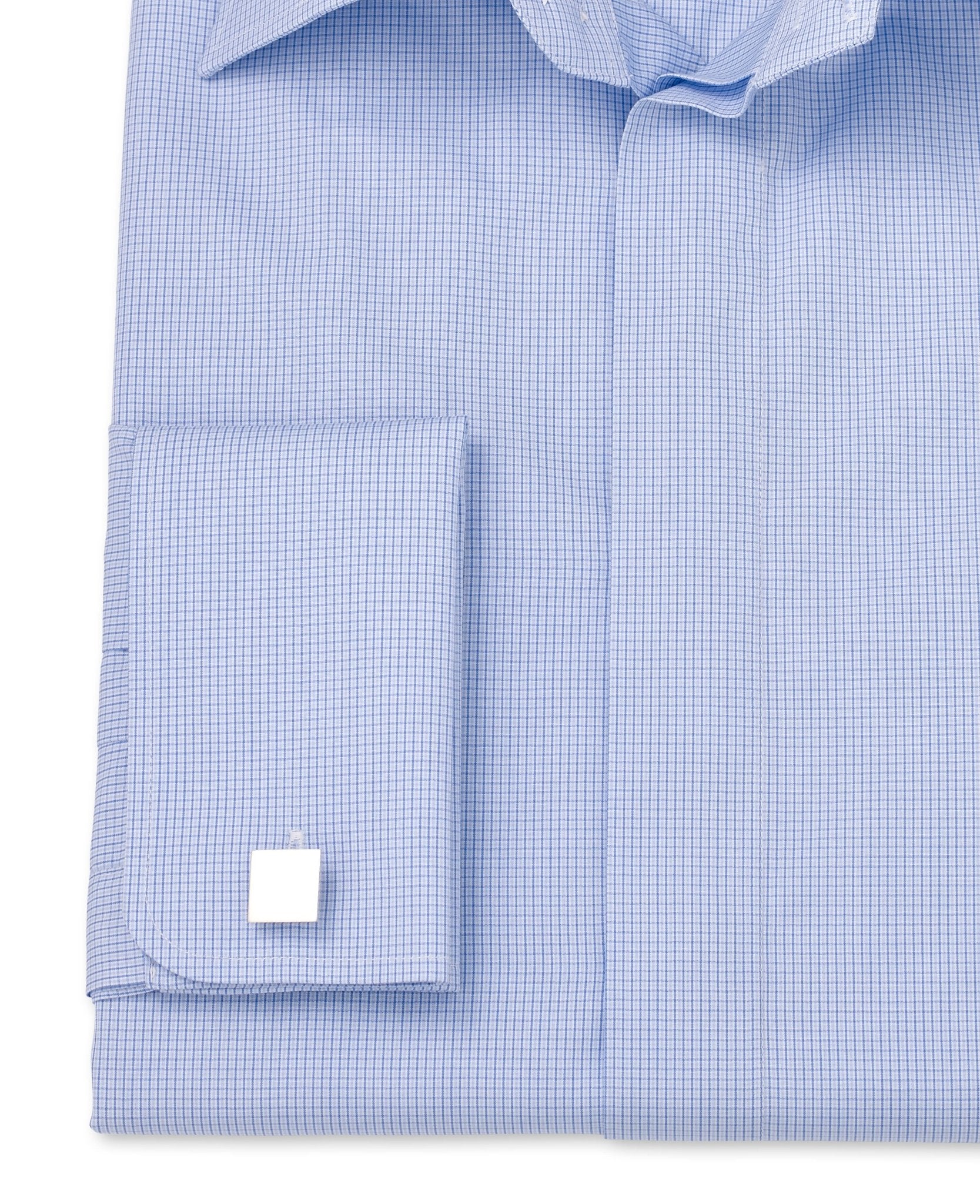Lewis Blue Fine Check Made To Measure Shirt - Image 3