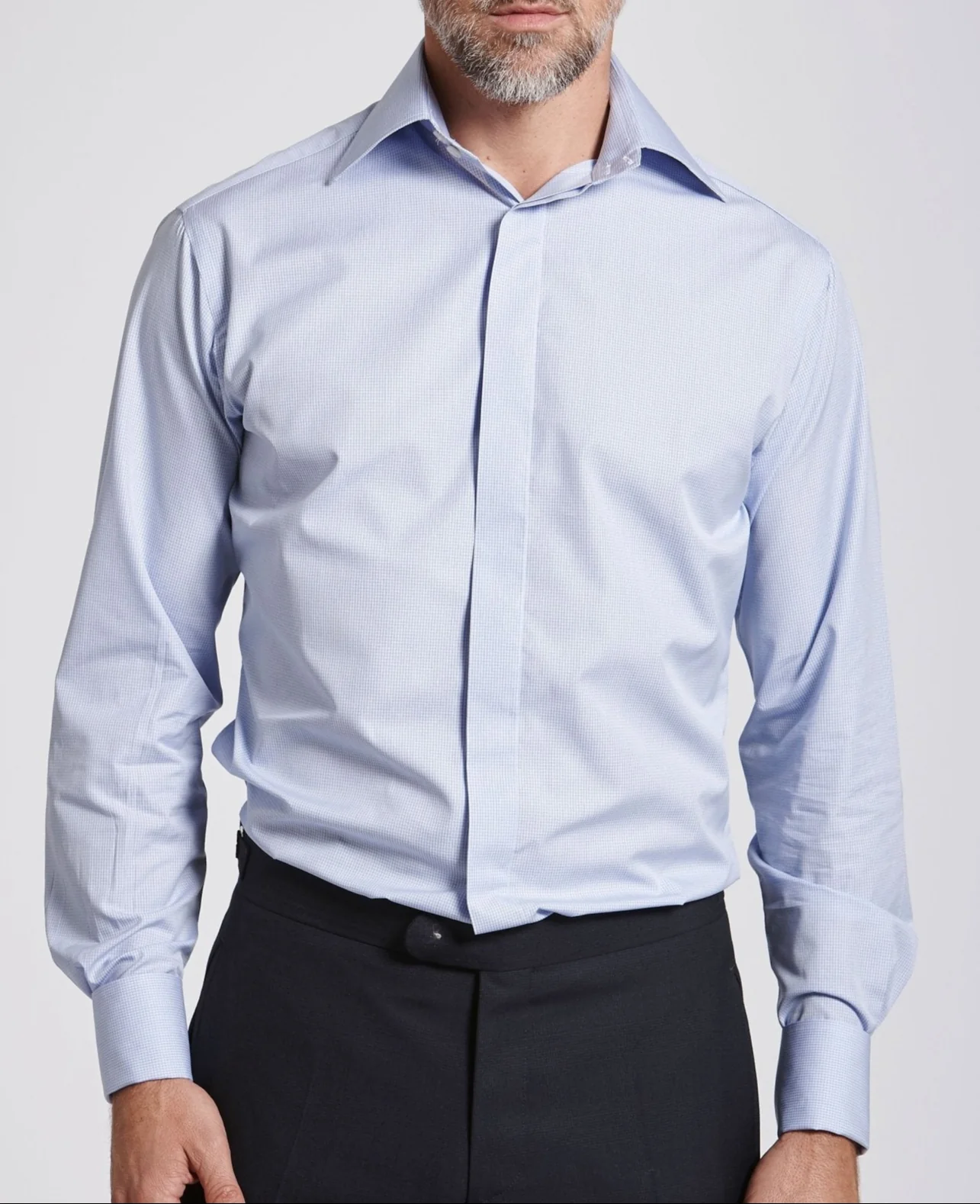 Lewis Blue Fine Check Made To Measure Shirt - Image 4