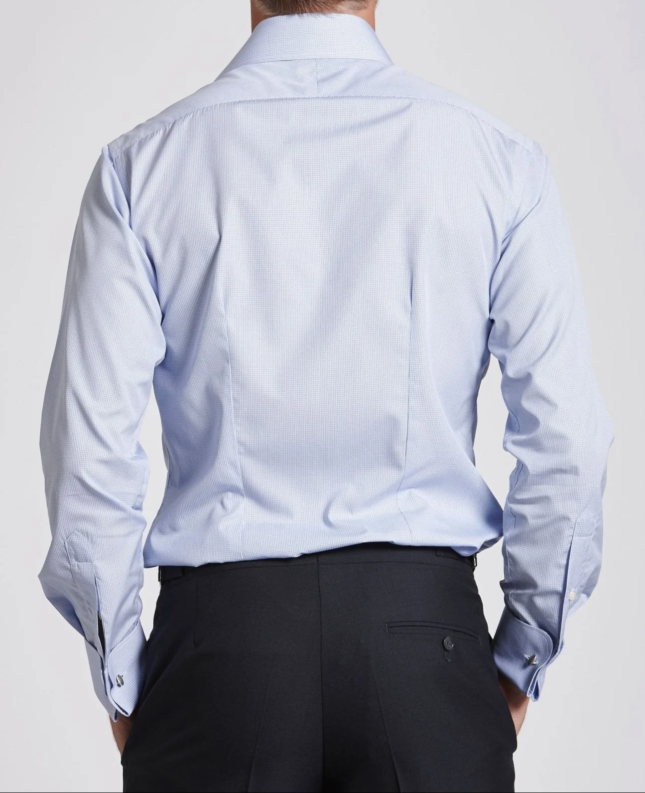 Lewis Blue Fine Check Made To Measure Shirt - Image 5