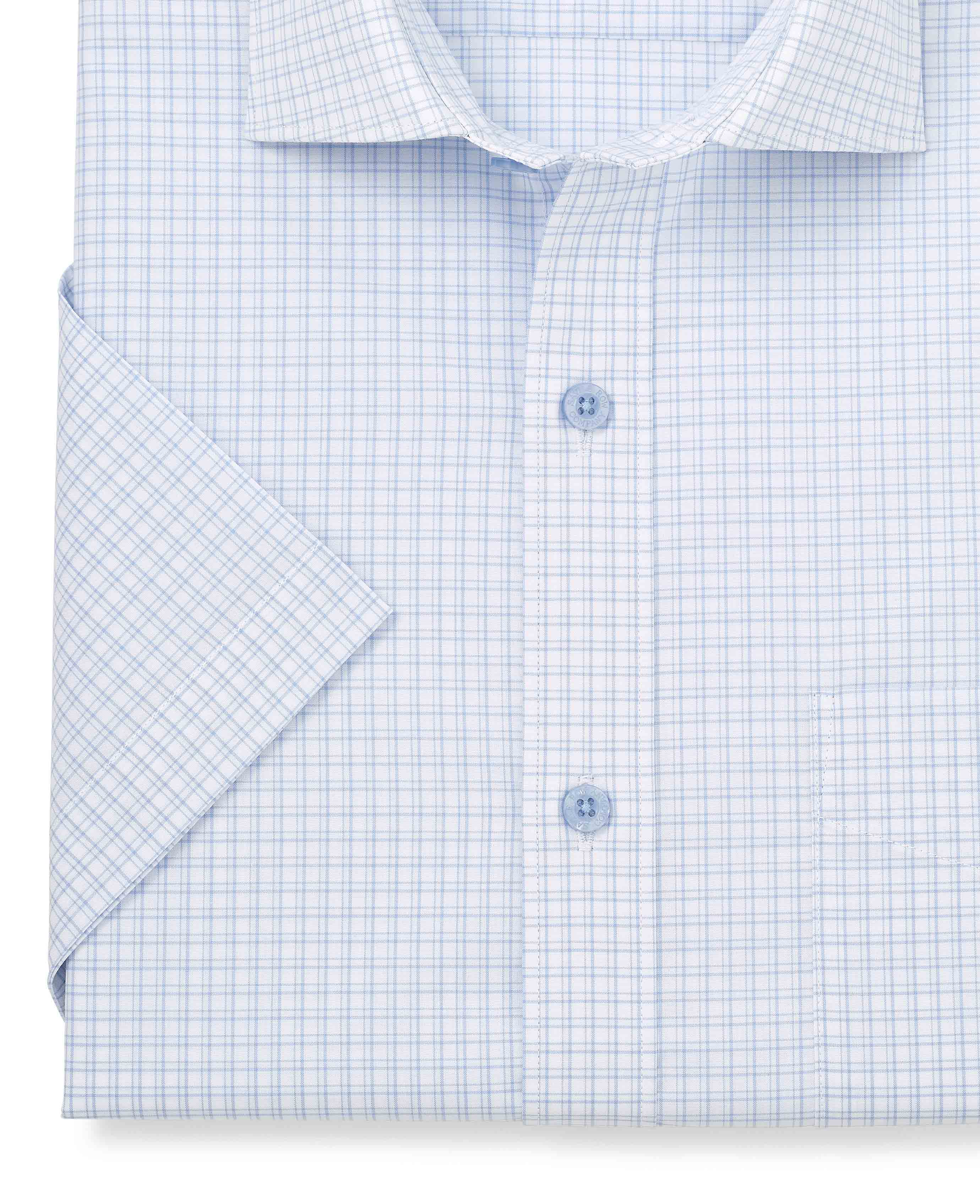 Light Blue Cotton Check Classic Fit Short Sleeve Formal Shirt - Image 5