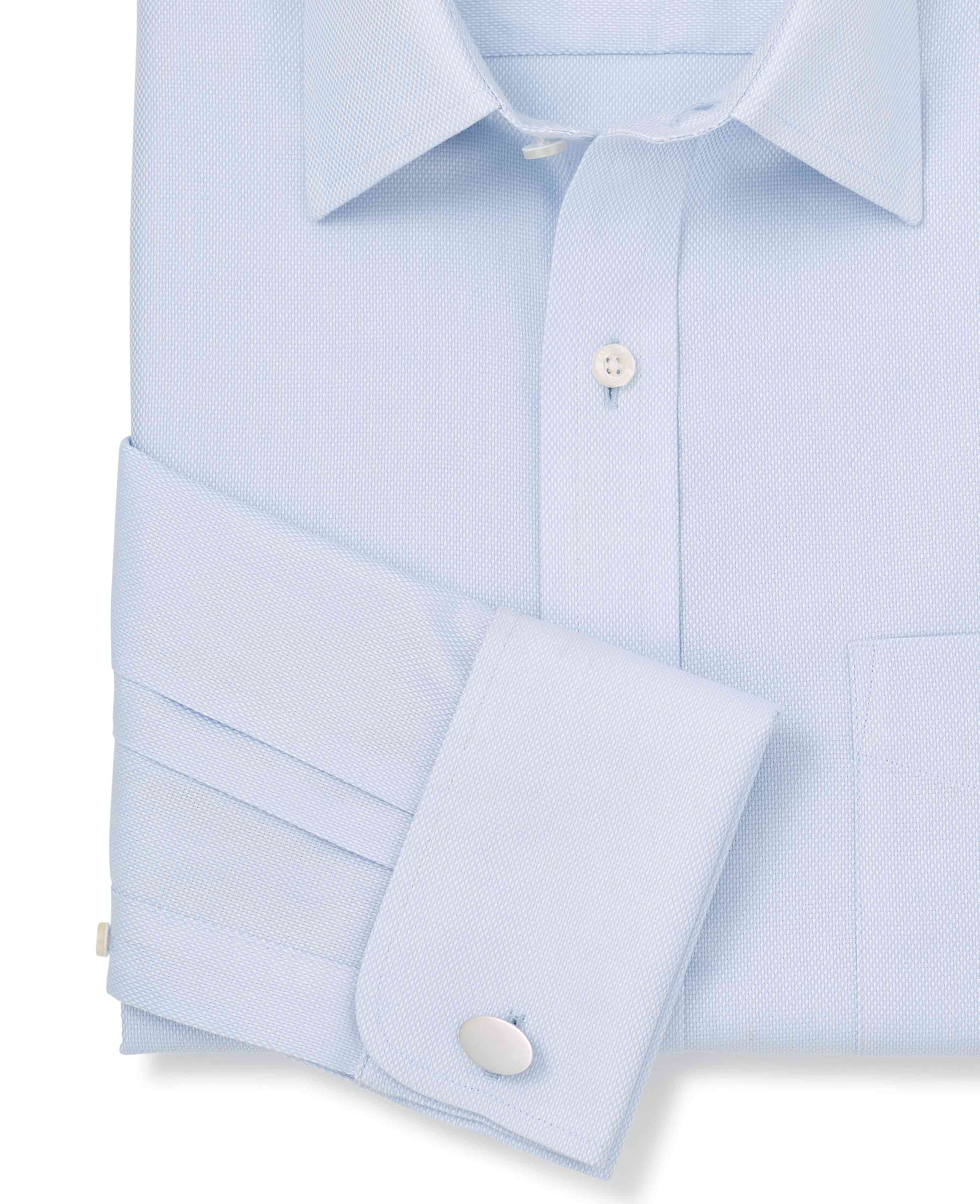 Light Blue Cotton Classic Fit Non-Iron Shirt - Double Cuff - Image 3