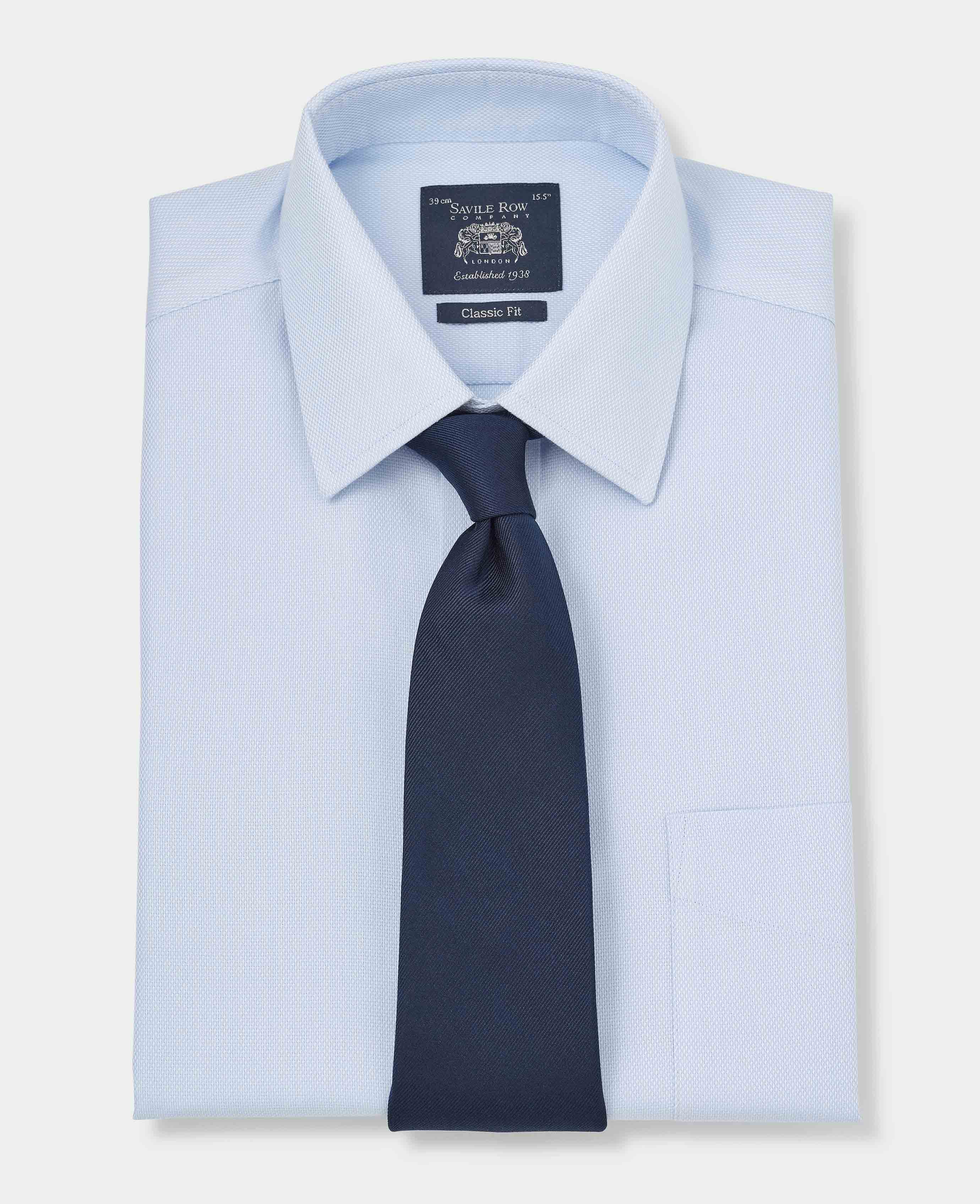 Light Blue Cotton Classic Fit Non-Iron Shirt - Double Cuff - Image 4