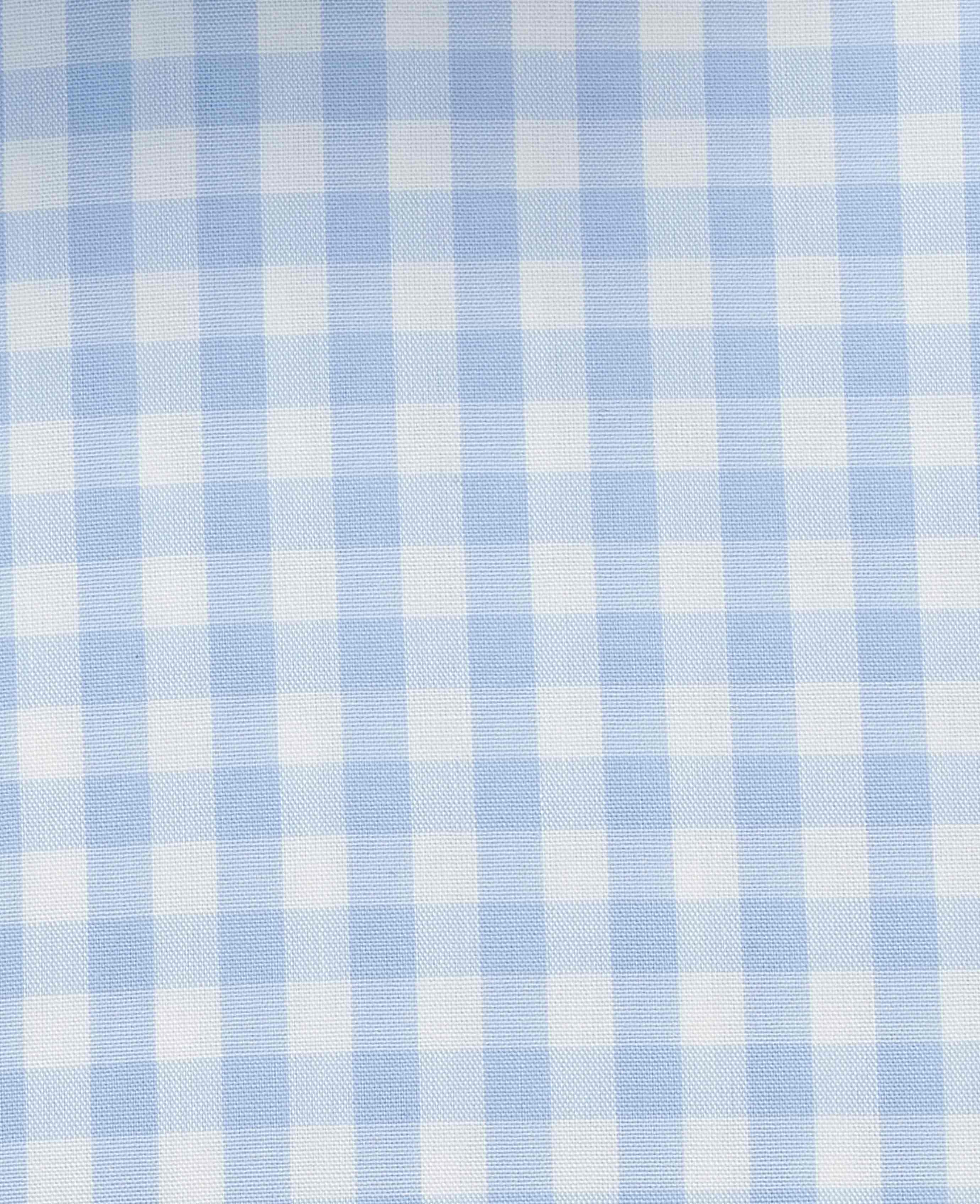 Light Blue Cotton Poplin Gingham Check Classic Fit Non-Iron Shirt - Single Cuff - Image 6