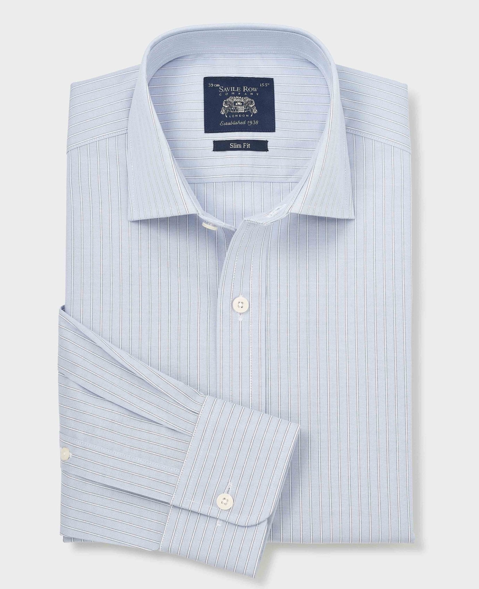 Light Blue Pinpoint Cotton Slim Fit Stripe Formal Shirt - Single Cuff