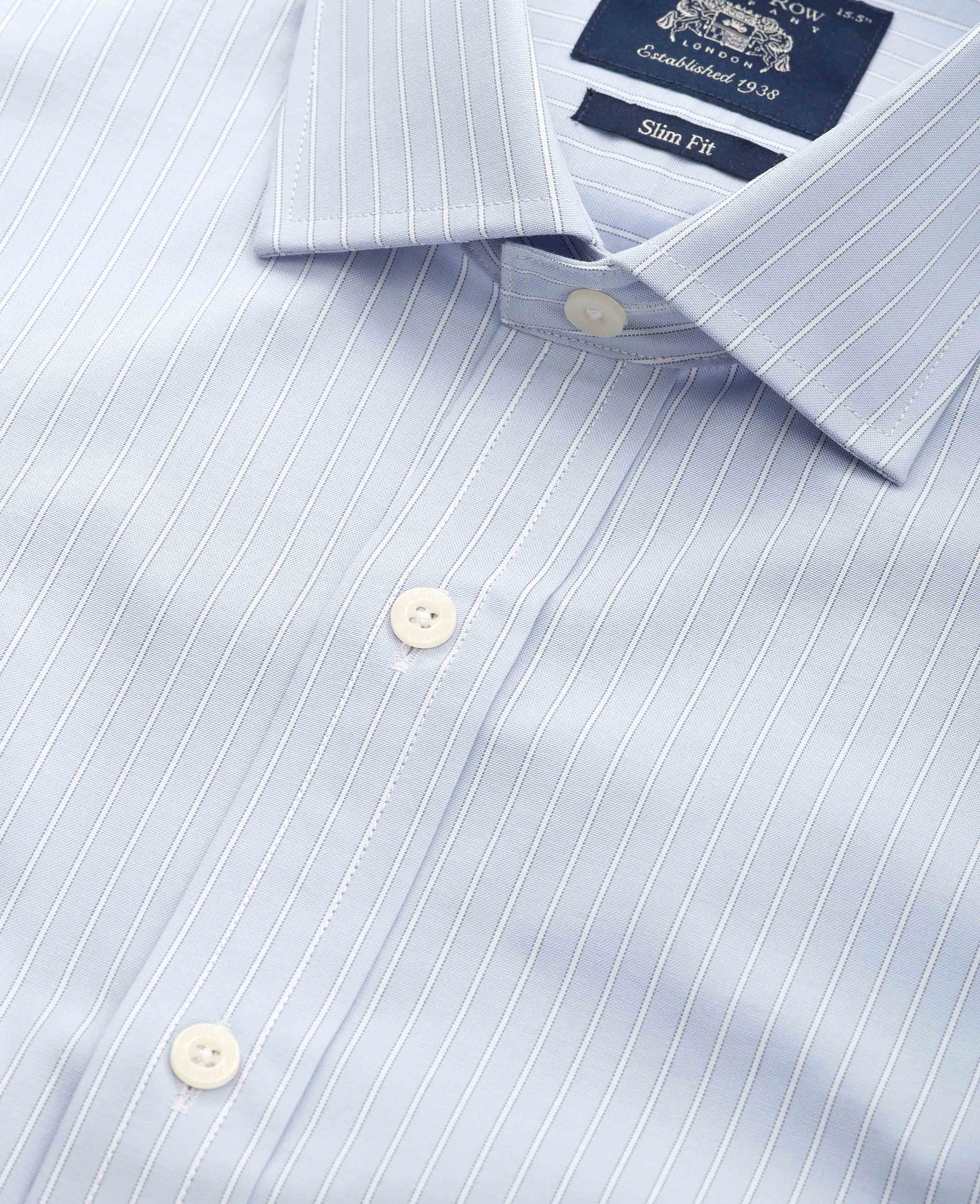 Light Blue Pinpoint Cotton Slim Fit Stripe Formal Shirt - Single Cuff - Image 3