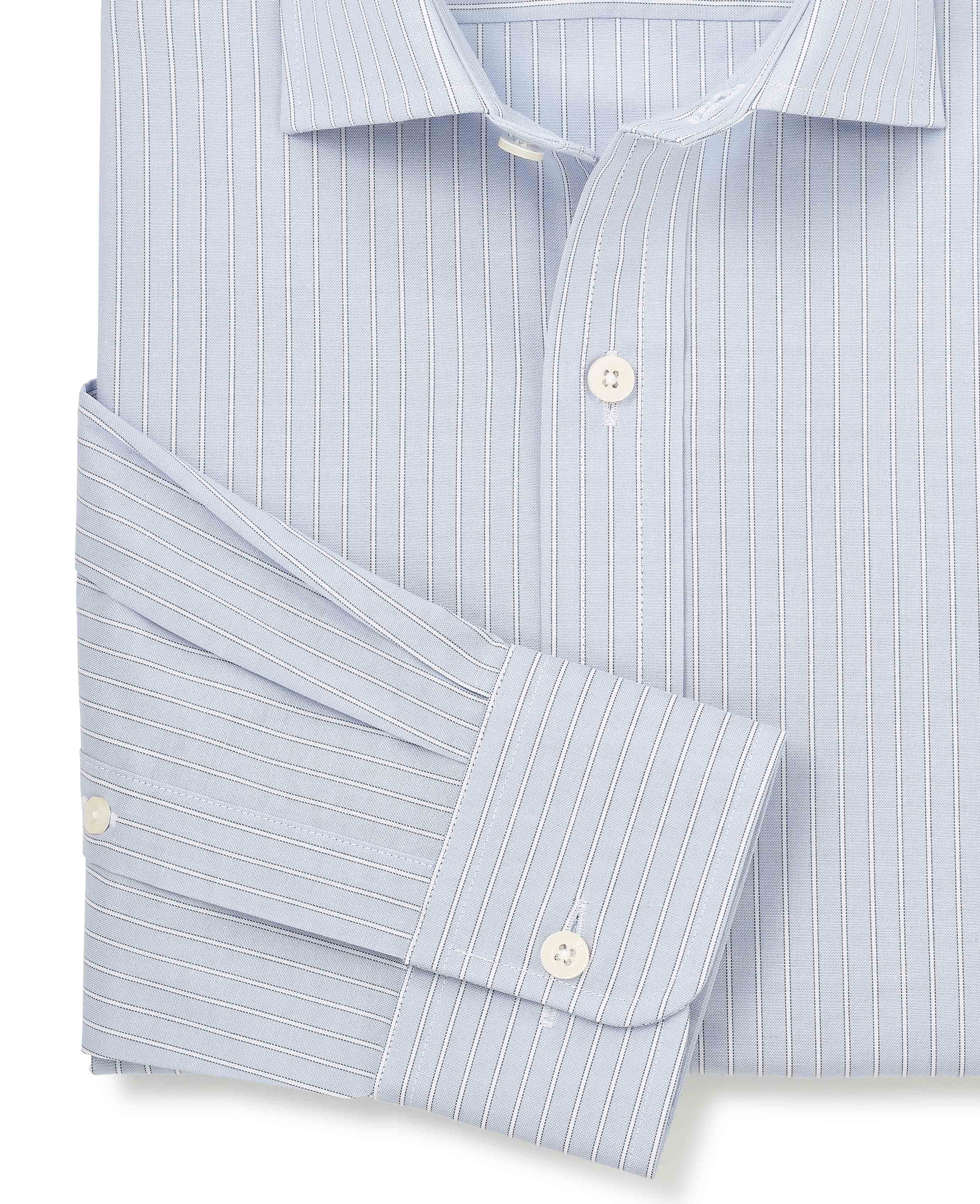 Light Blue Pinpoint Cotton Slim Fit Stripe Formal Shirt - Single Cuff - Image 5
