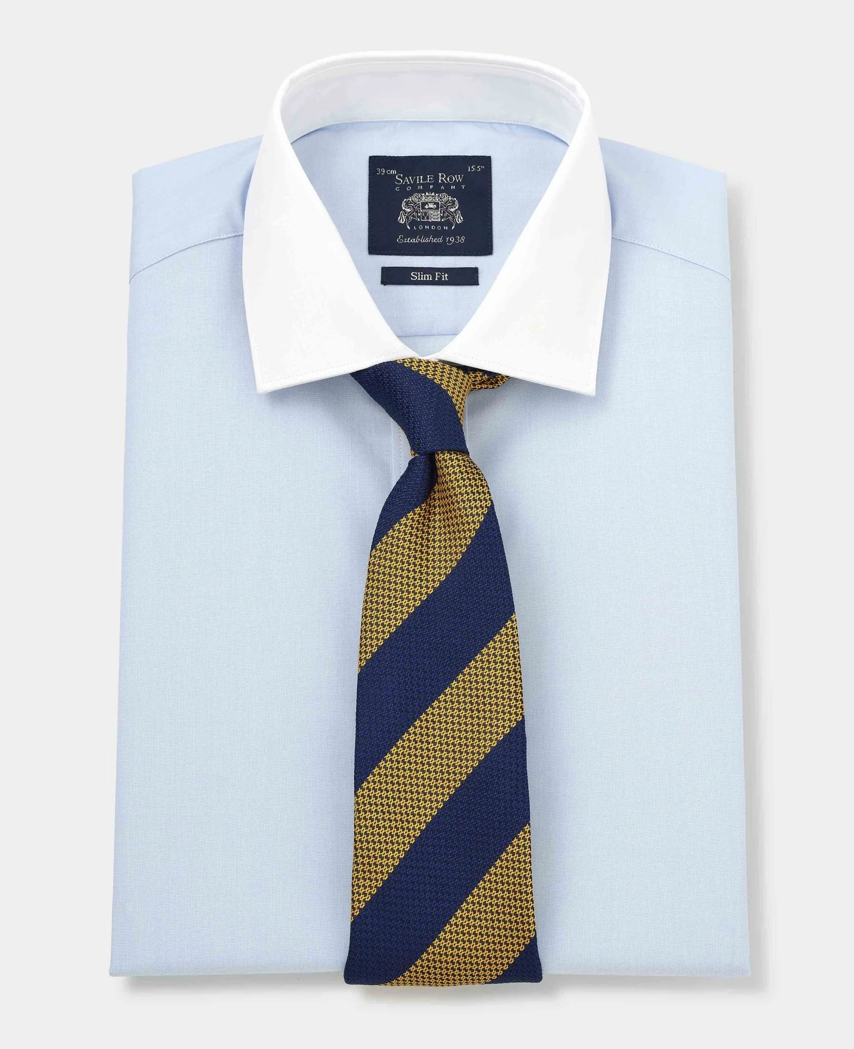 Light Blue Slim Fit Contrast Collar Shirt - Double Cuff - Image 5
