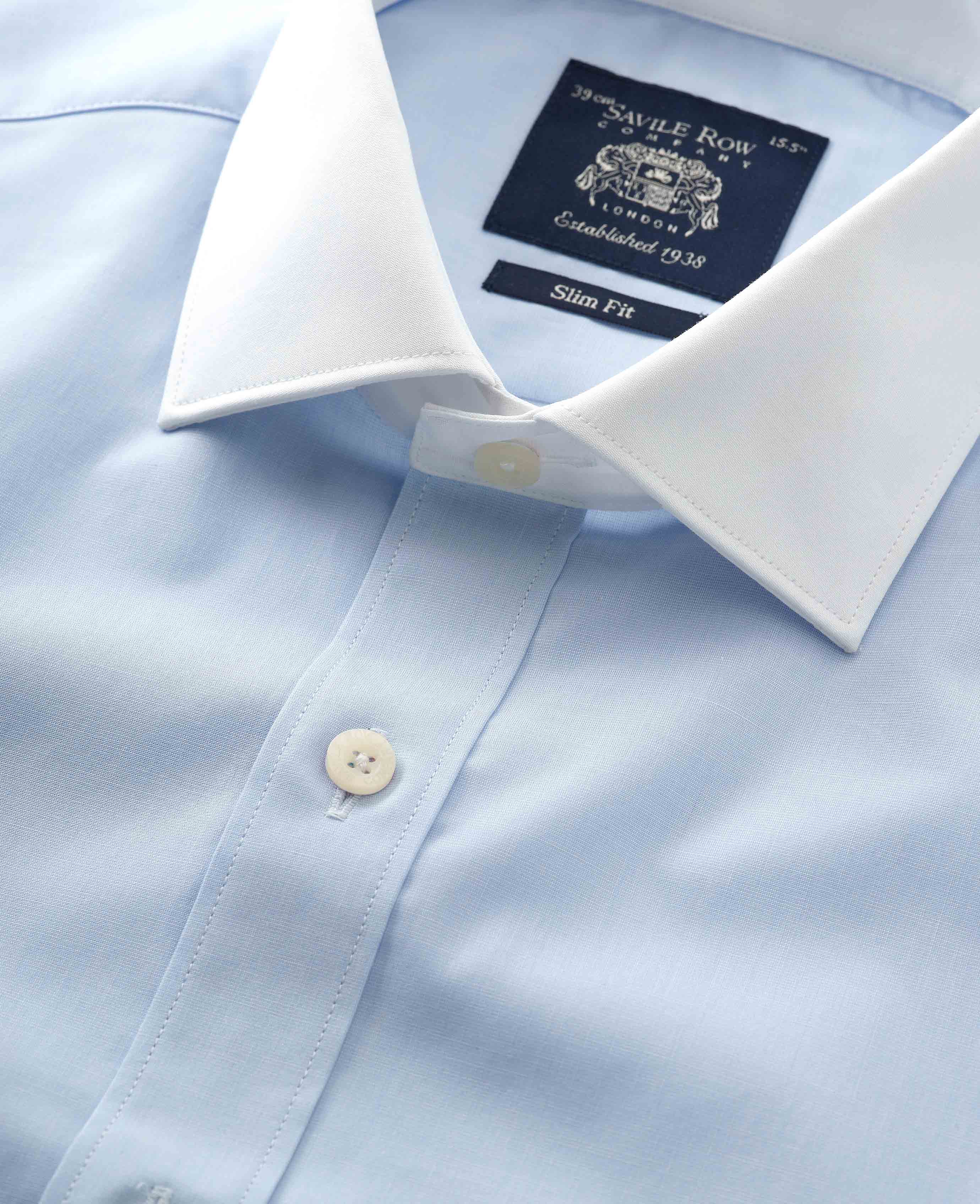 Light Blue Slim Fit Contrast Collar Shirt - Double Cuff - Image 6