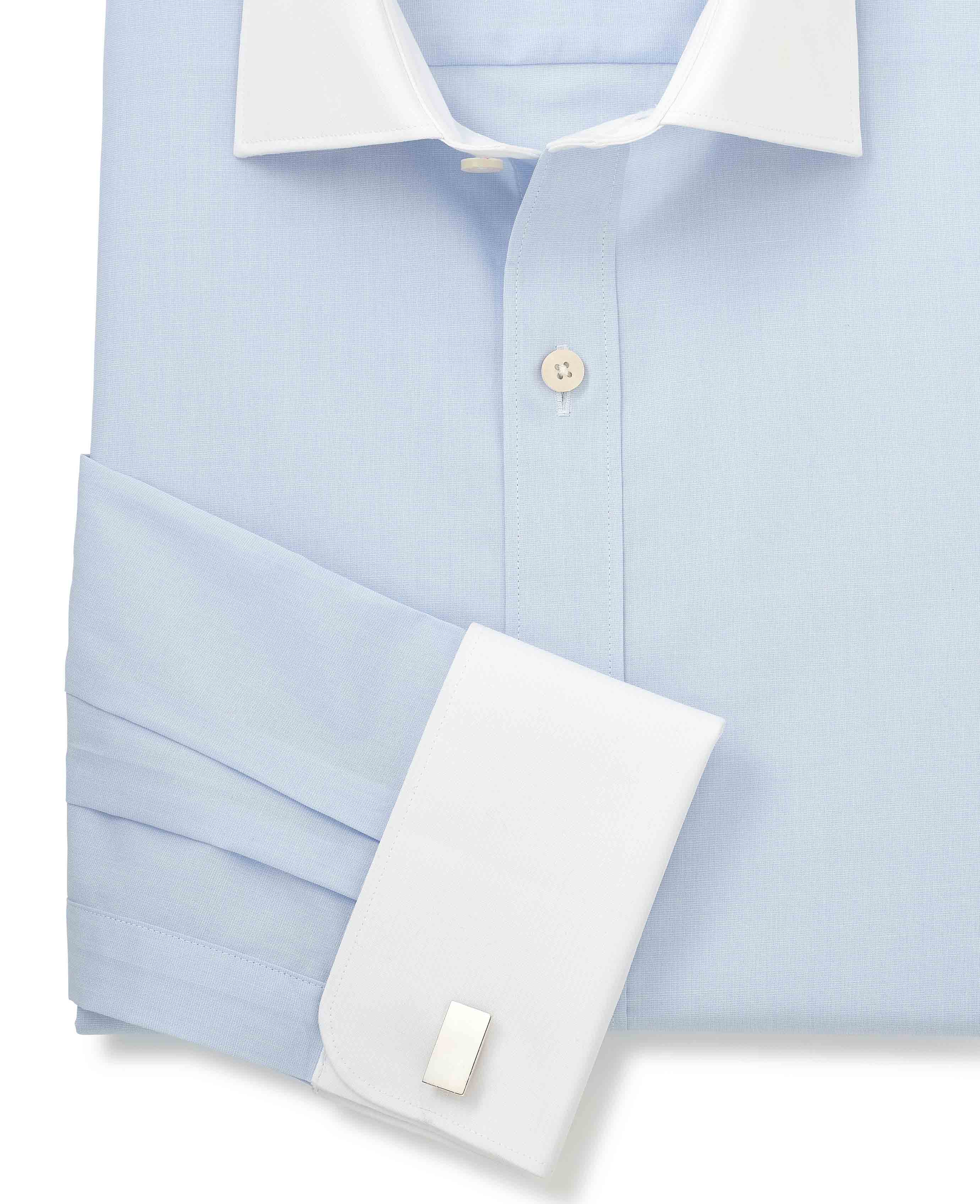 Light Blue Slim Fit Contrast Collar Shirt - Double Cuff - Image 7