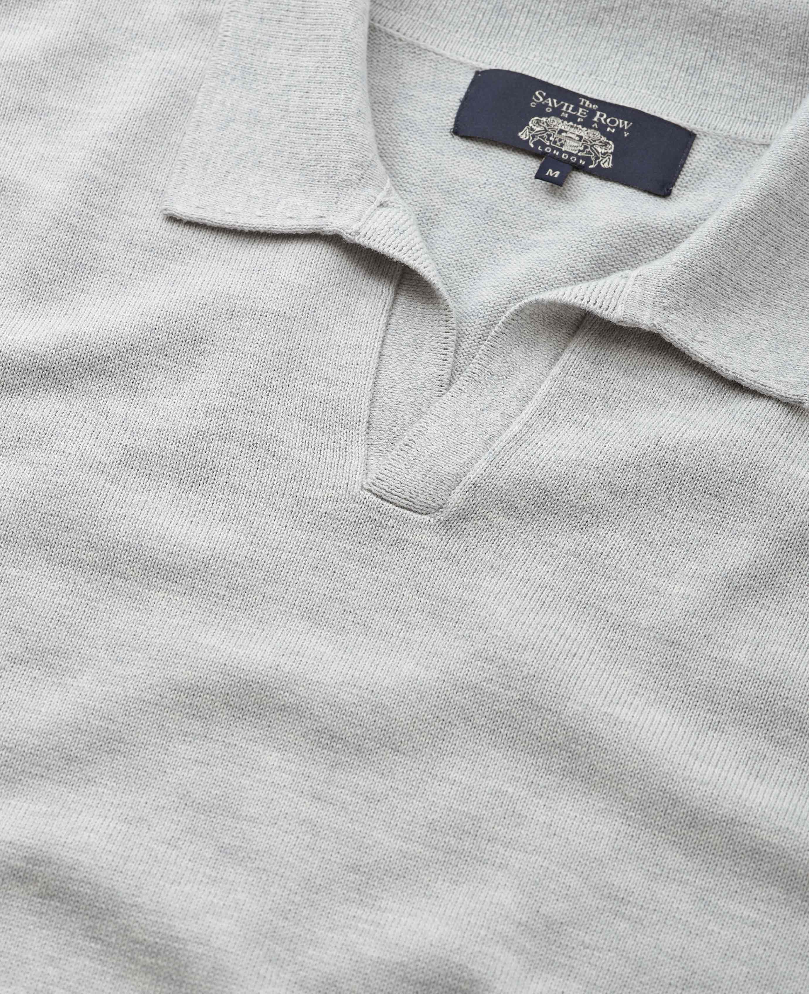 Light Grey Cotton-Blend Open Collar Knit Polo [RTC] - Image 2