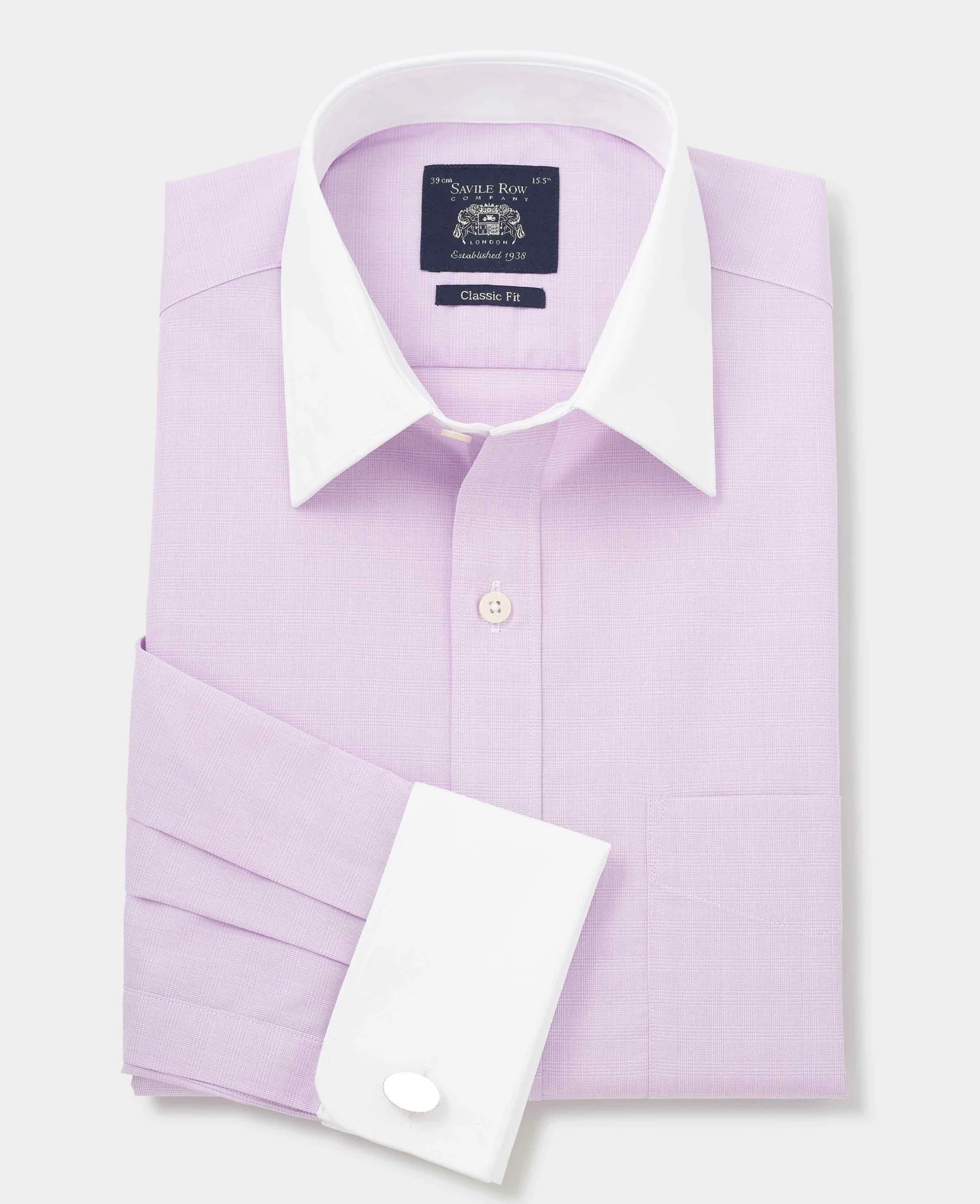 Lilac Cotton Fine Check Classic Fit Winchester Formal Shirt - Double Cuff - Image 4