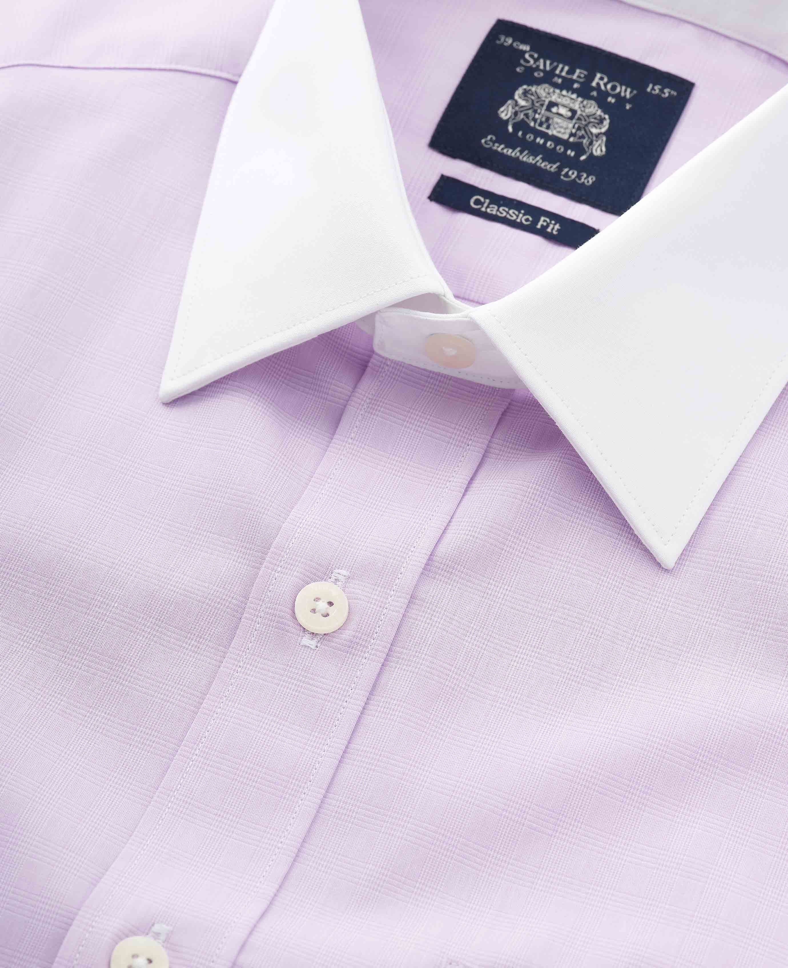 Lilac Cotton Fine Check Classic Fit Winchester Formal Shirt - Double Cuff - Image 5
