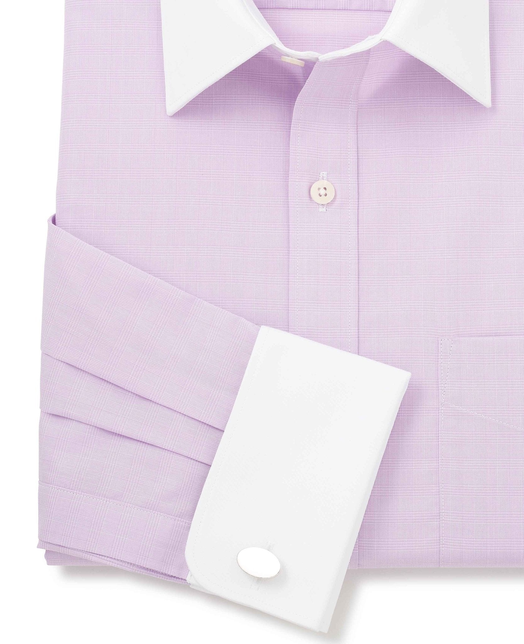 Lilac Cotton Fine Check Classic Fit Winchester Formal Shirt - Double Cuff - Image 7