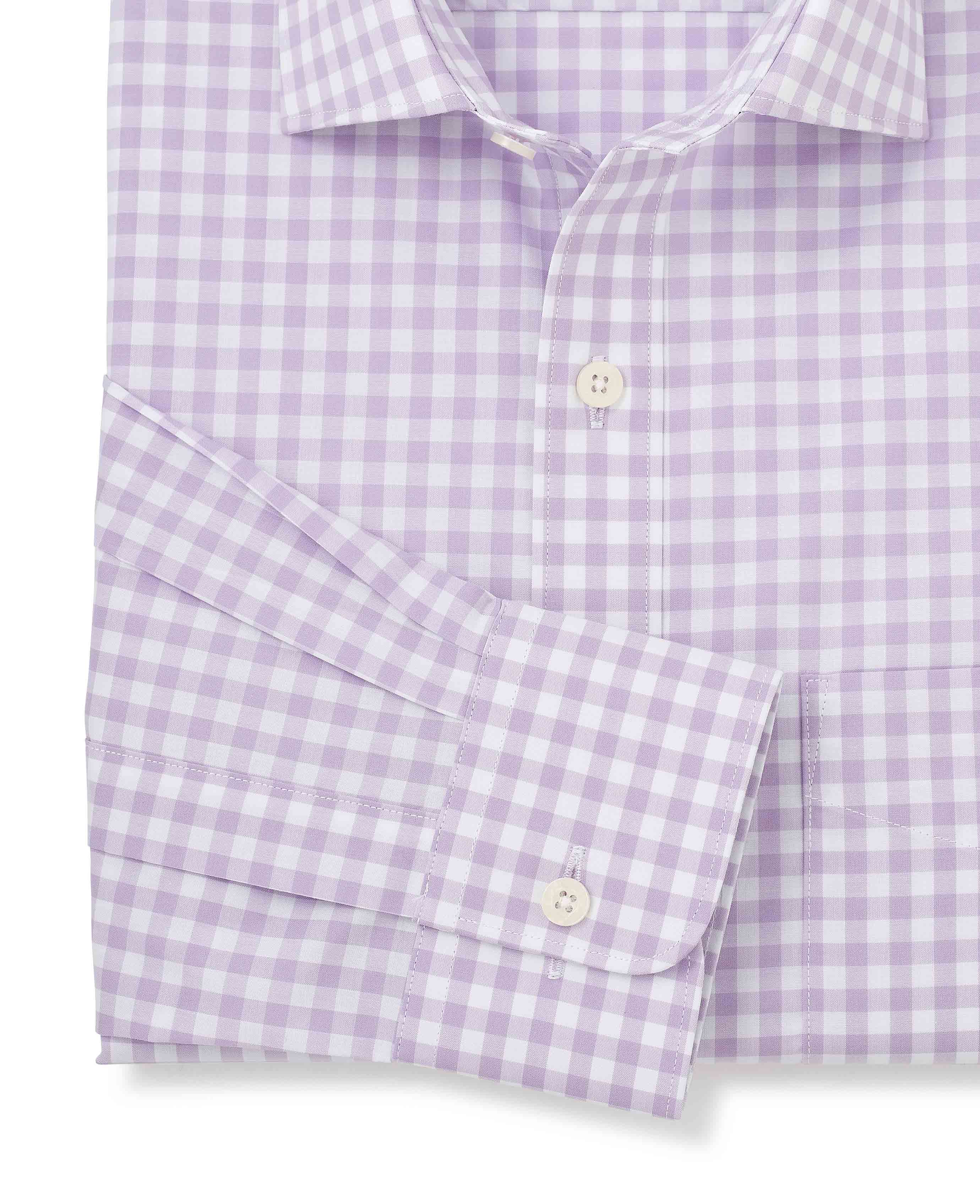 Lilac Cotton Gingham Check Classic Fit Formal Shirt - Single Cuff - Image 5