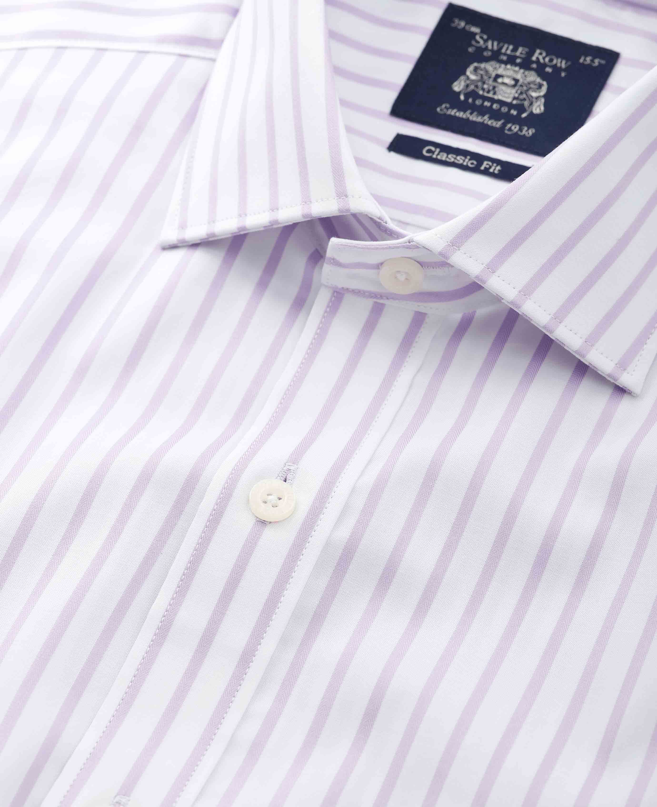 Lilac Cotton Stripe Classic Fit Formal Shirt - Single Cuff - Image 3