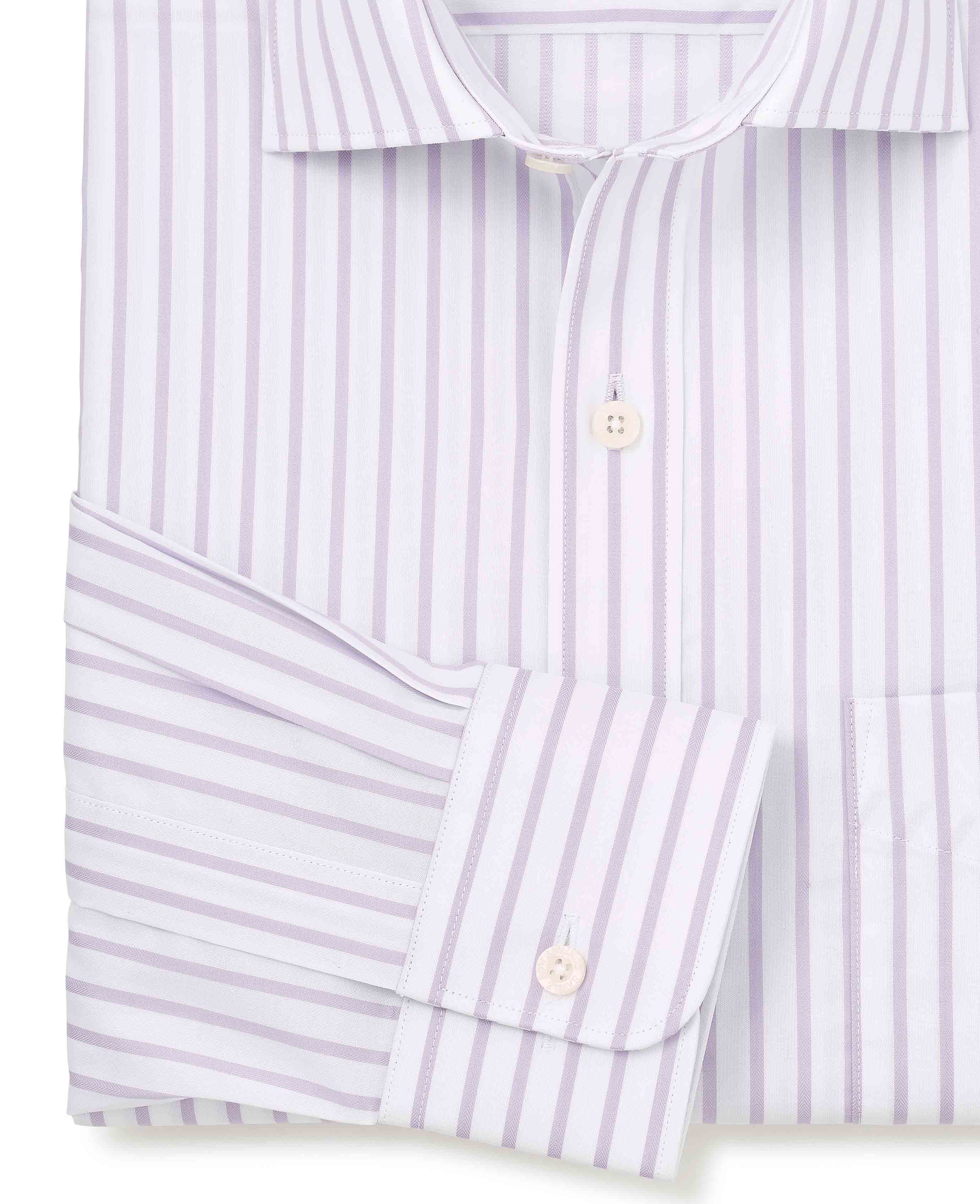 Lilac Cotton Stripe Classic Fit Formal Shirt - Single Cuff - Image 5