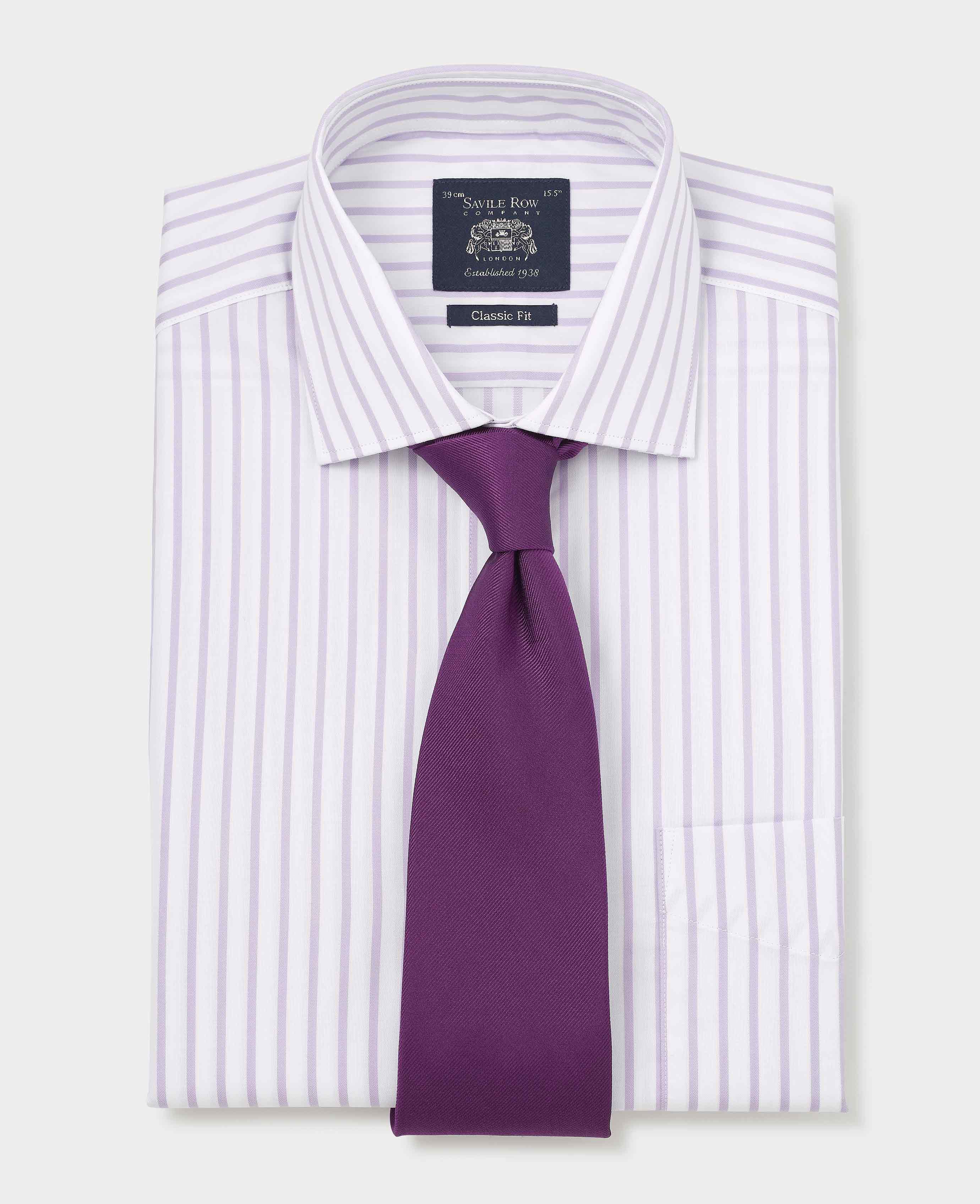 Lilac Cotton Stripe Classic Fit Formal Shirt - Single Cuff - Image 6