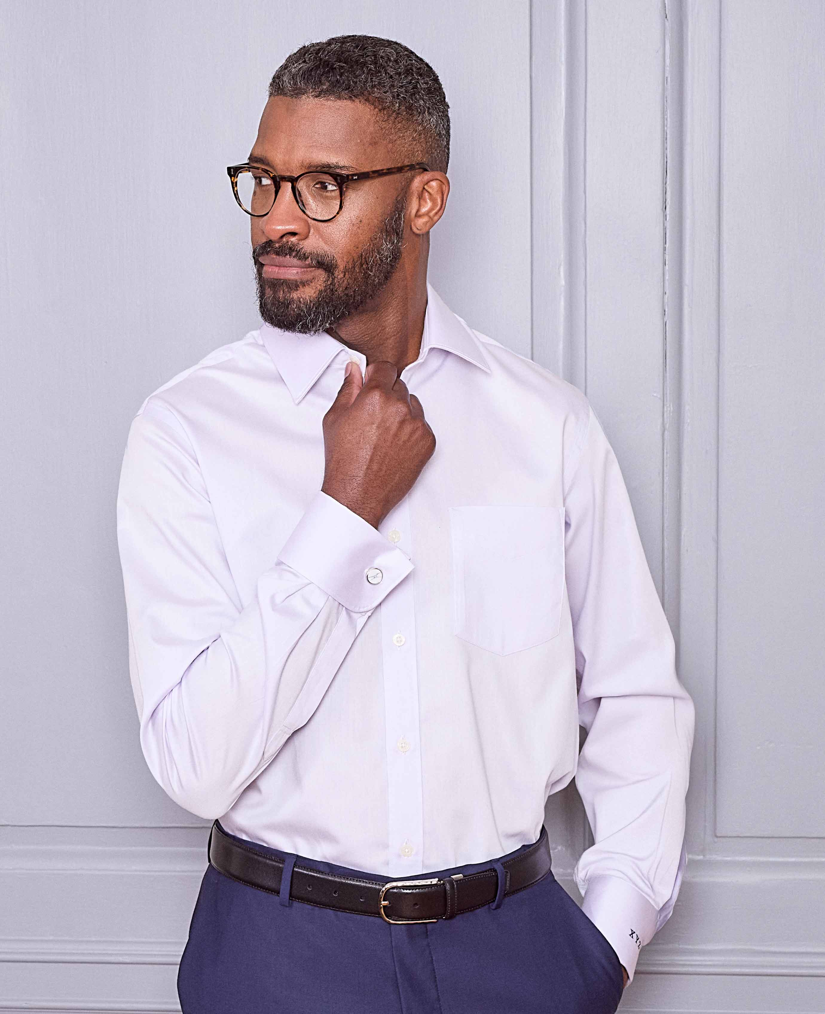 Lilac Cotton Twill Classic Fit Formal Shirt - Double Cuff - Image 5