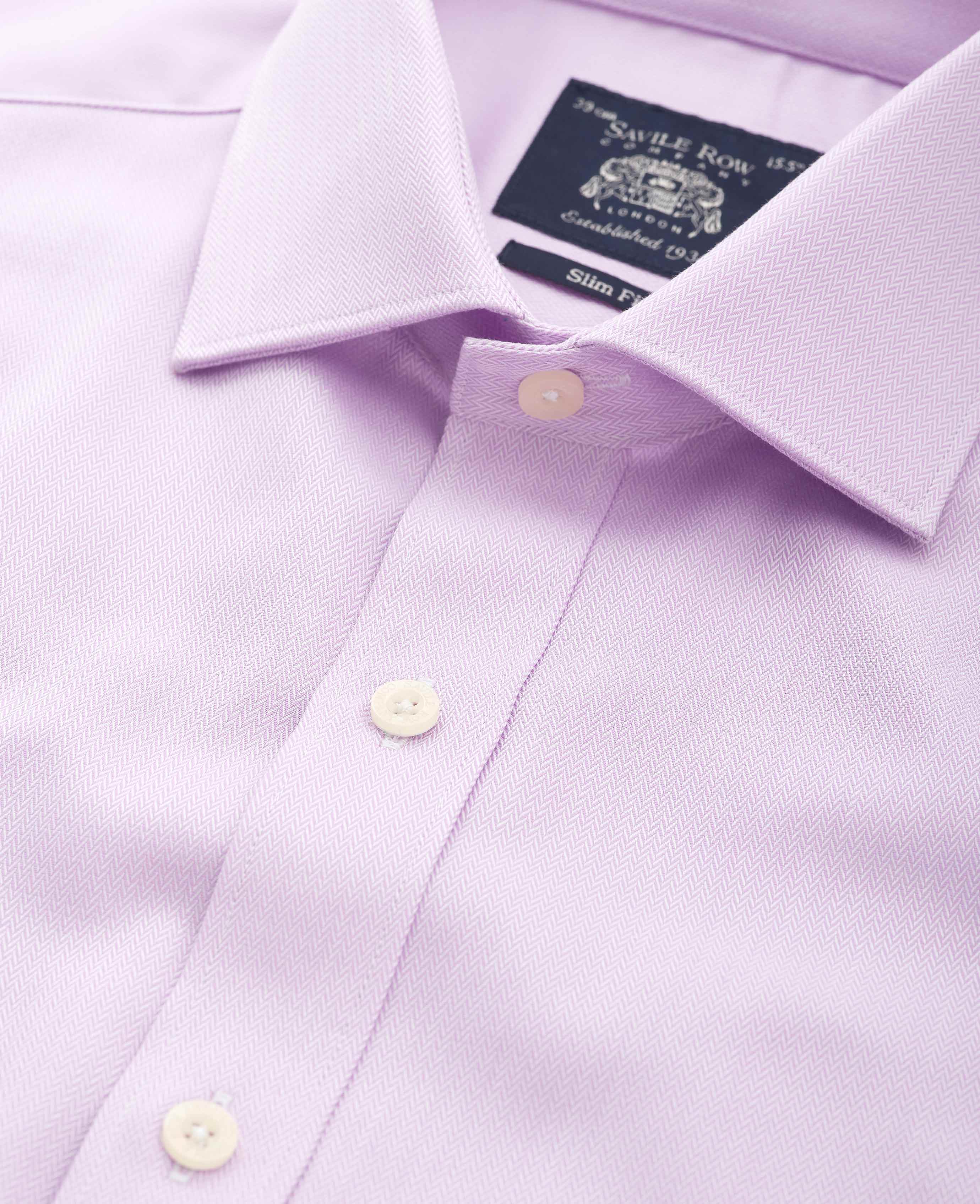 Lilac Herringbone Cotton Slim Fit Formal Shirt - Double Cuff - Image 3