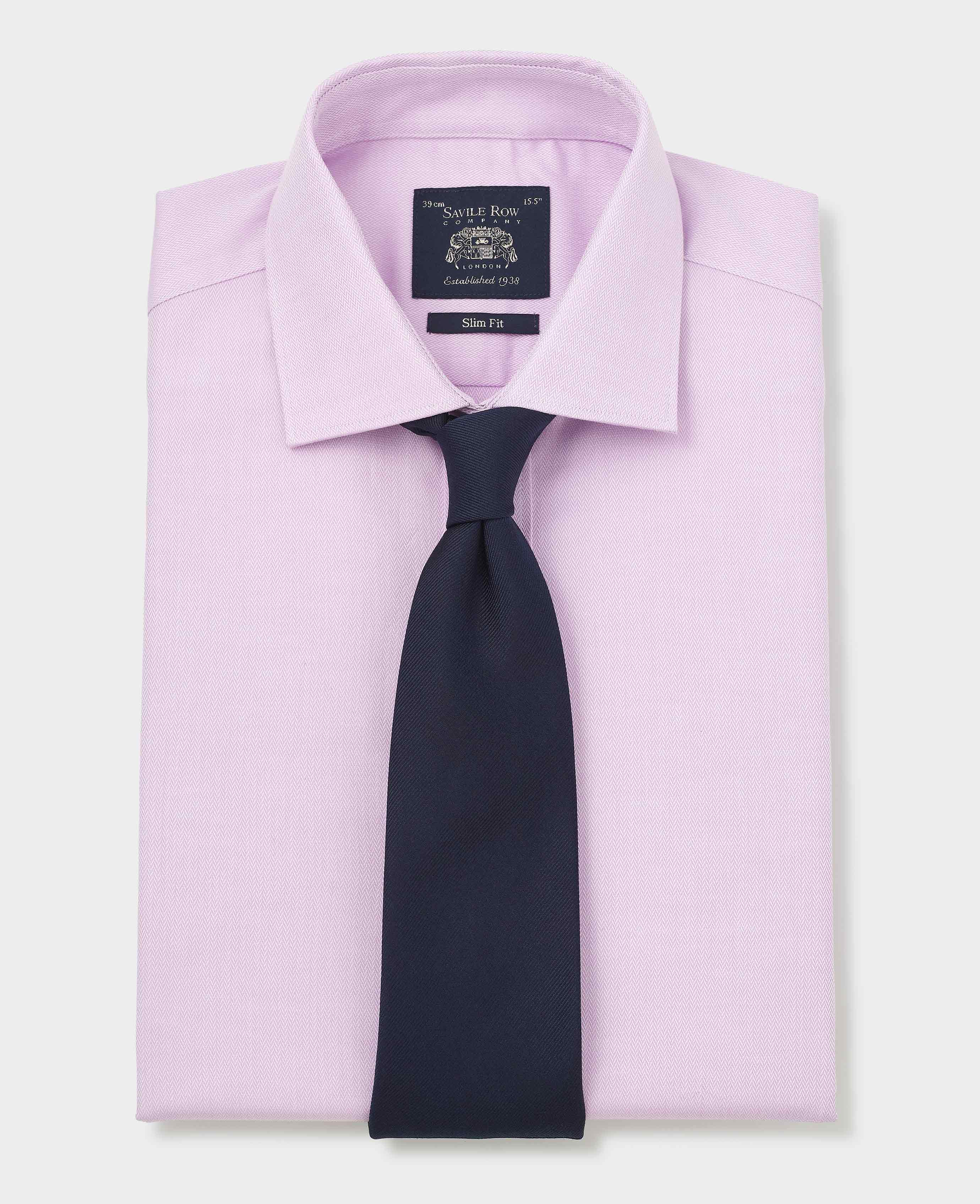 Lilac Herringbone Cotton Slim Fit Formal Shirt - Double Cuff - Image 5