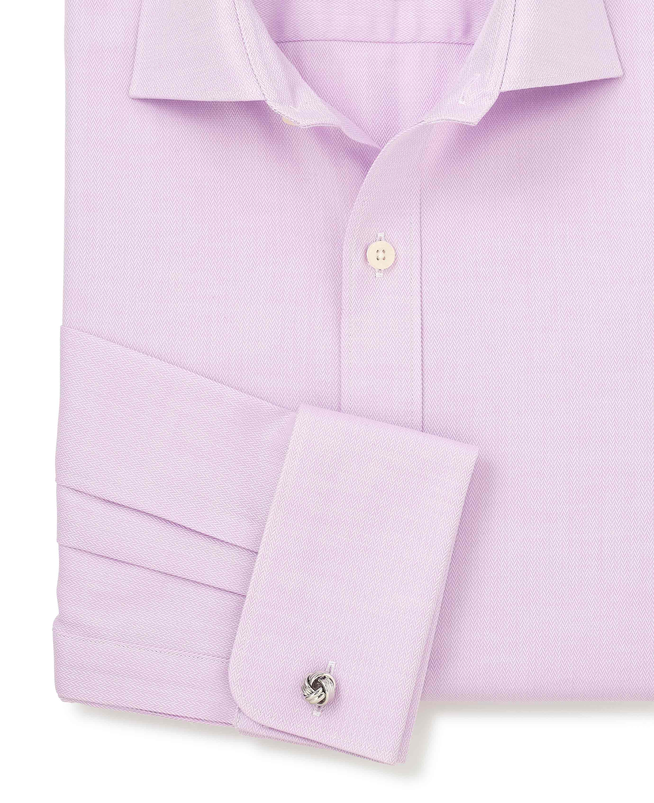 Lilac Herringbone Cotton Slim Fit Formal Shirt - Double Cuff - Image 6