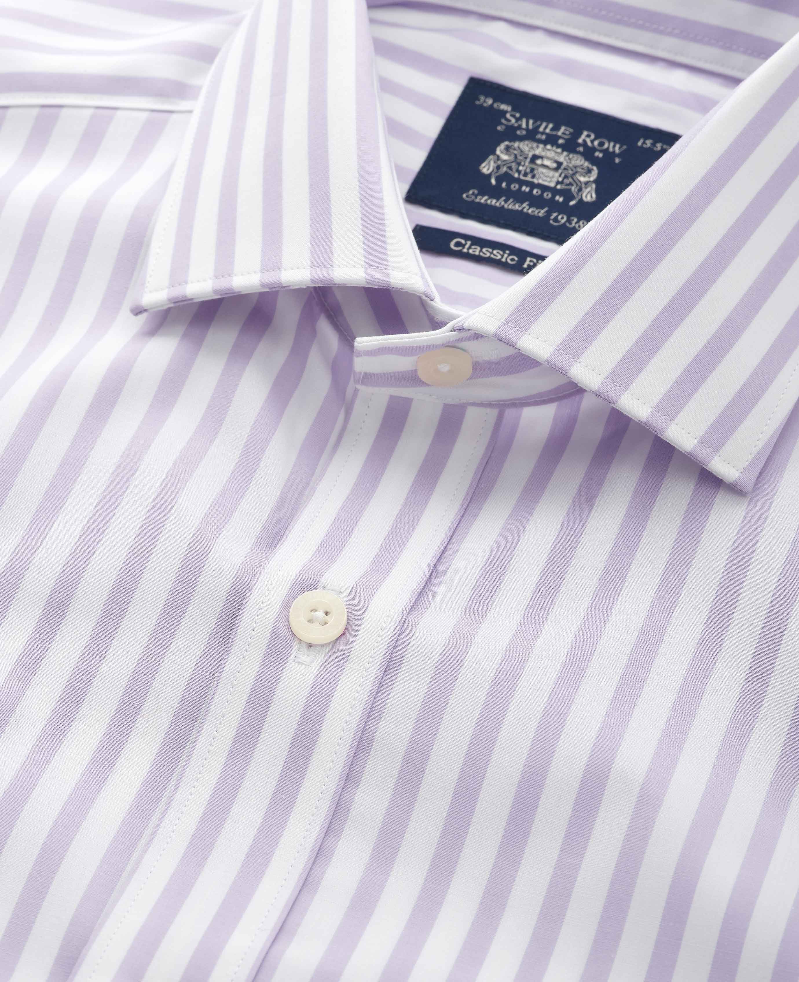 Lilac White Stripe Cotton Poplin Classic Fit Formal Shirt - Single Cuff - Image 3