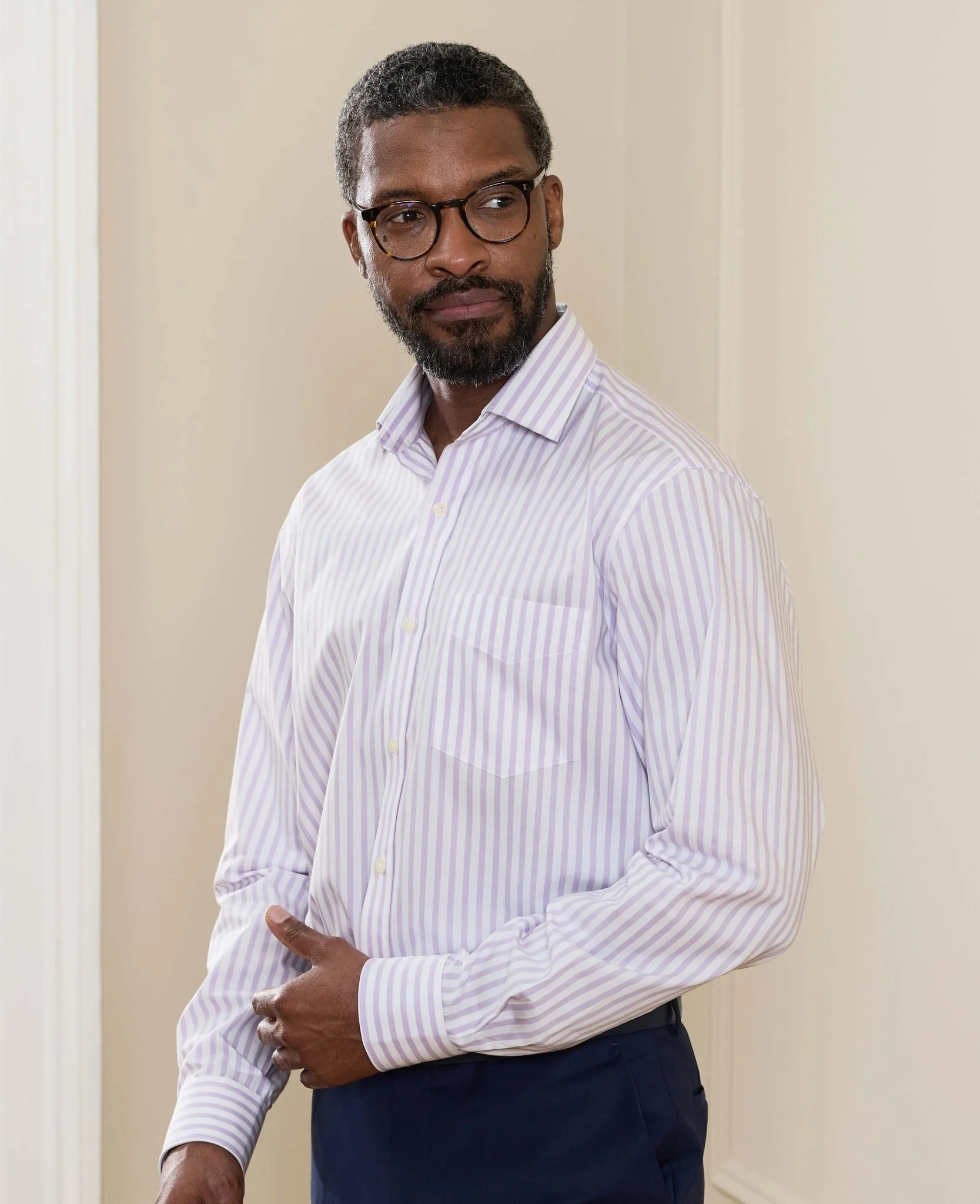 Lilac White Stripe Cotton Poplin Classic Fit Formal Shirt - Single Cuff - Image 4