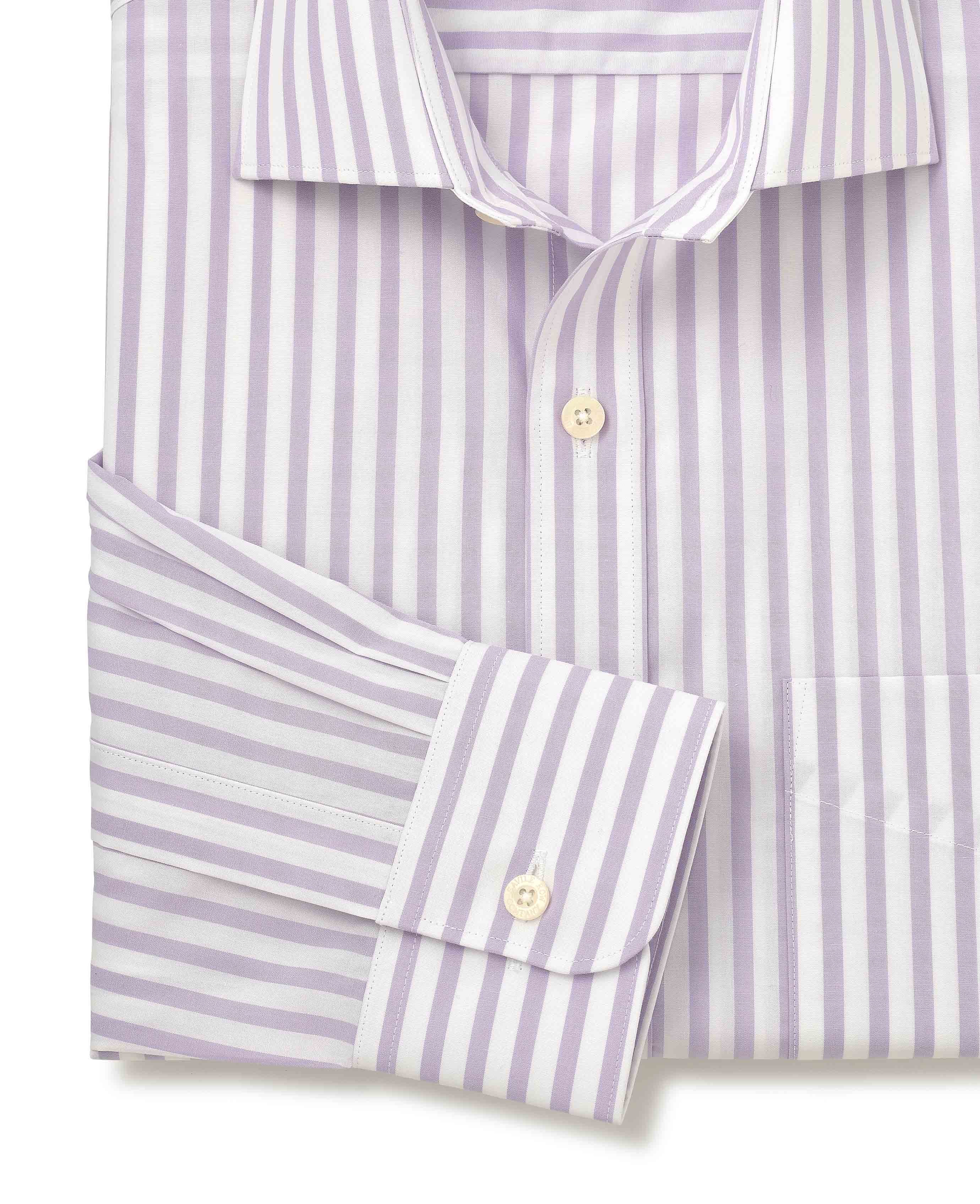 Lilac White Stripe Cotton Poplin Classic Fit Formal Shirt - Single Cuff - Image 5