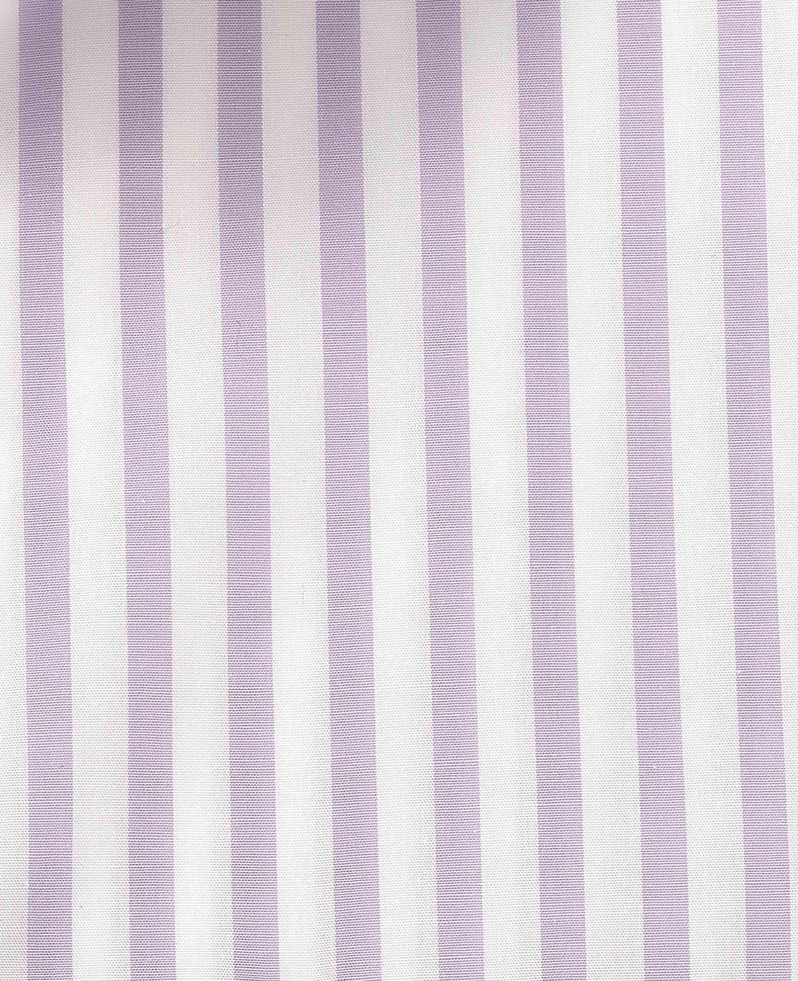 Lilac White Stripe Cotton Poplin Classic Fit Formal Shirt - Single Cuff - Image 7