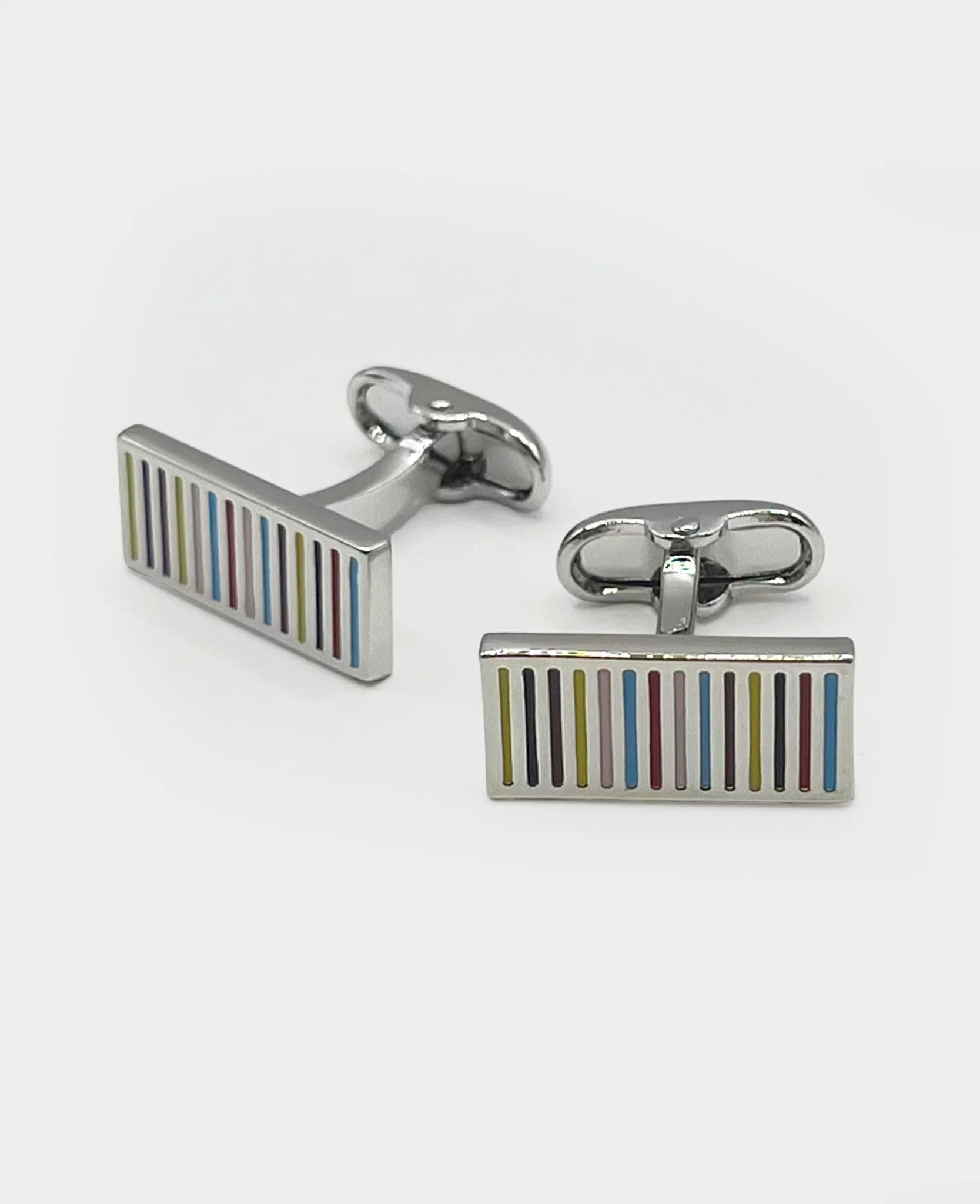Multi Coloured Rhodium Plated Rectangular Cufflinks
