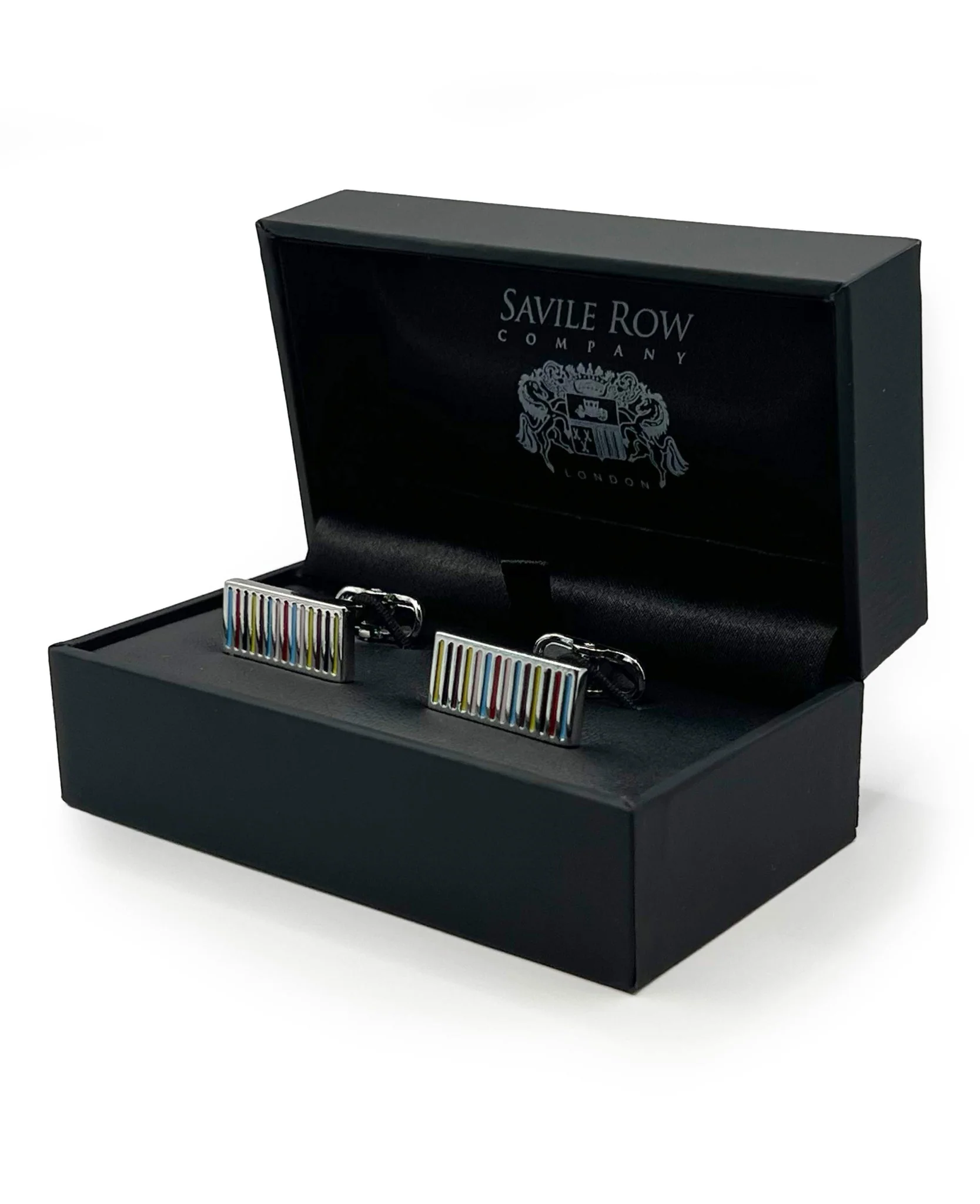 Multi Coloured Rhodium Plated Rectangular Cufflinks - Image 2