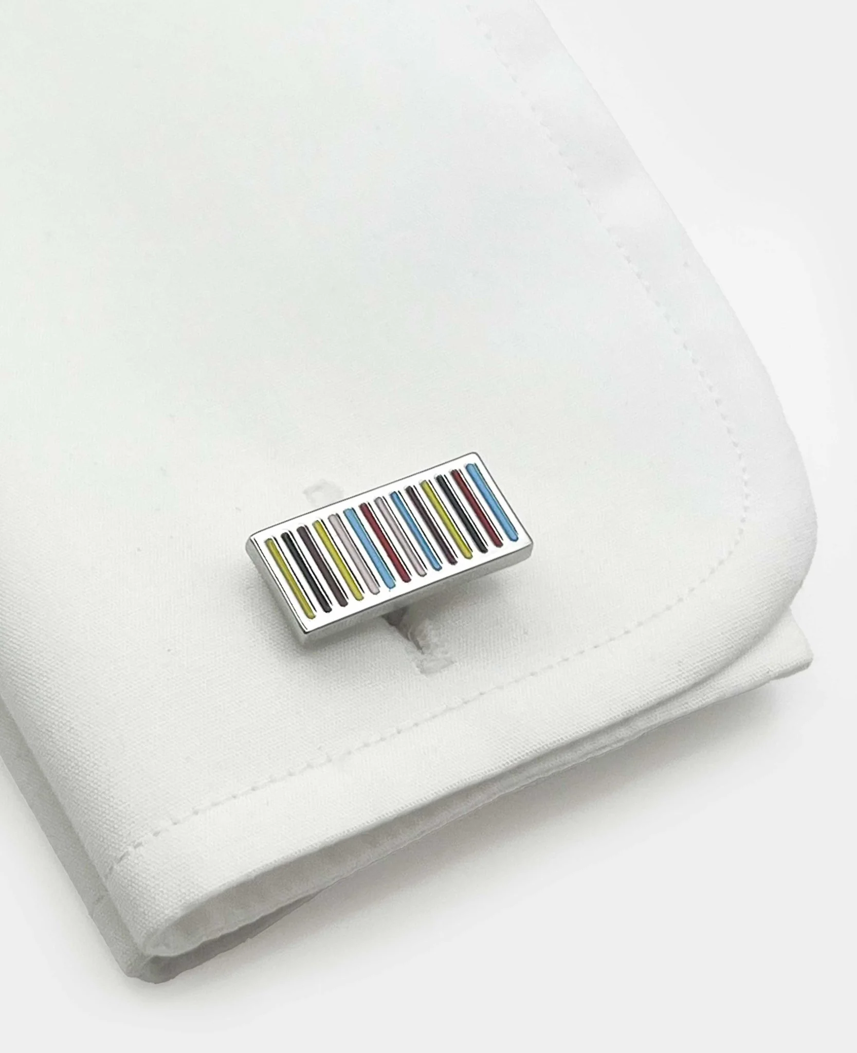 Multi Coloured Rhodium Plated Rectangular Cufflinks - Image 3