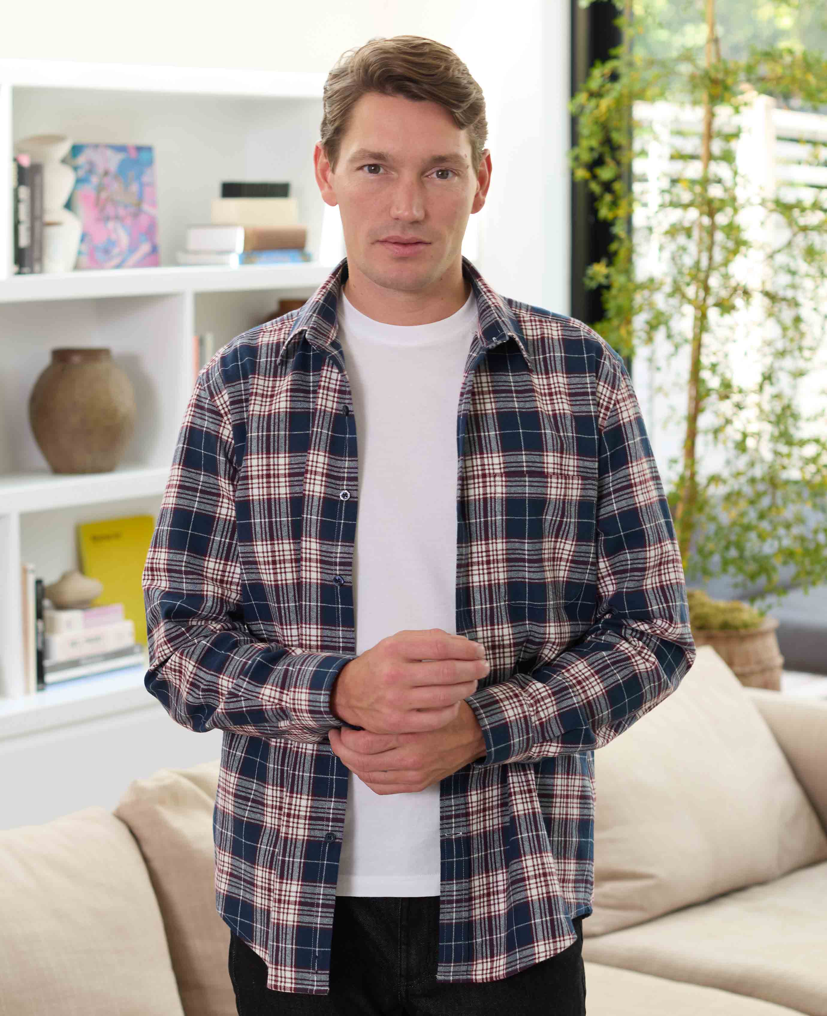 Navy Burgundy Brushed Cotton Check Classic Fit Casual Shirt [RTC] - Image 3