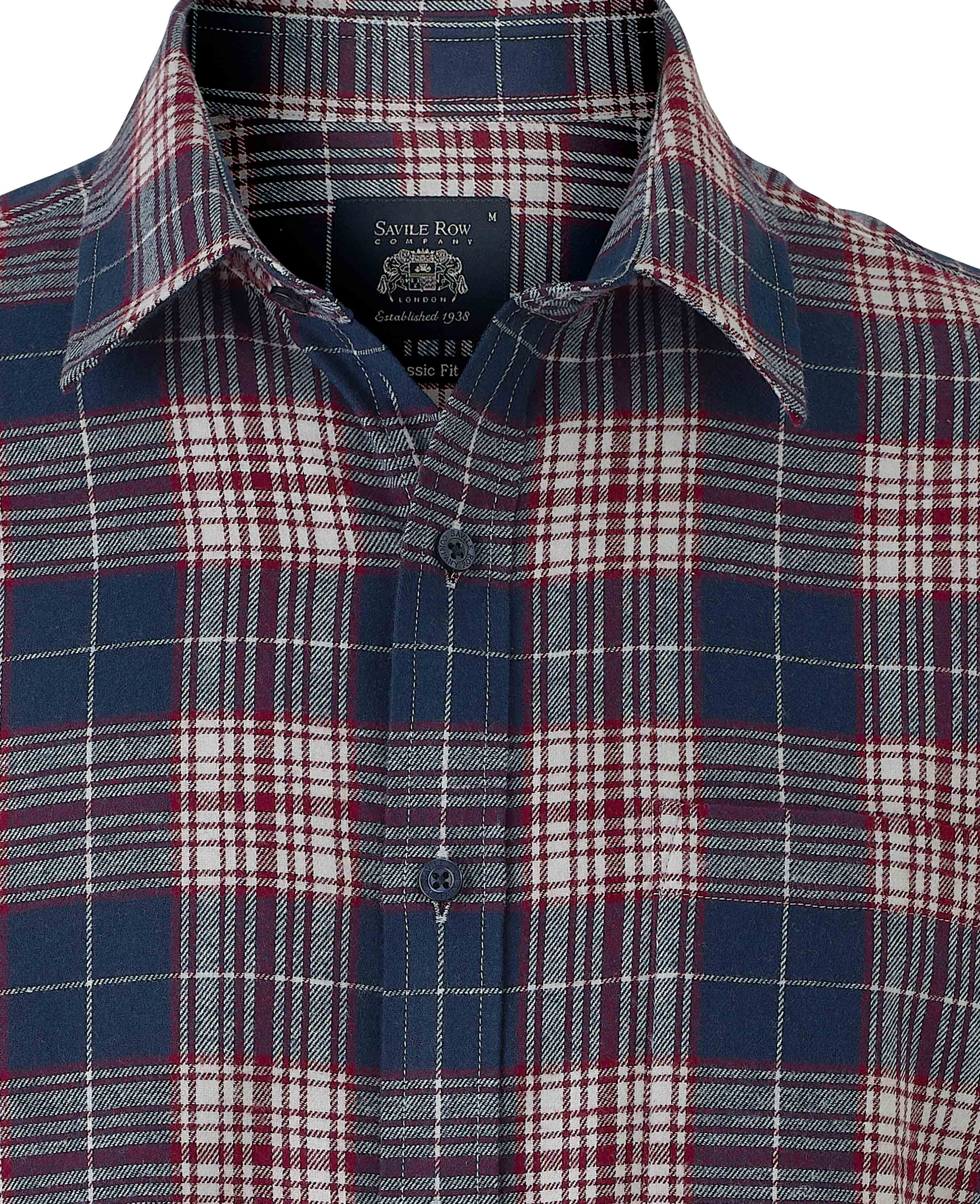 Navy Burgundy Brushed Cotton Check Classic Fit Casual Shirt [RTC] - Image 4
