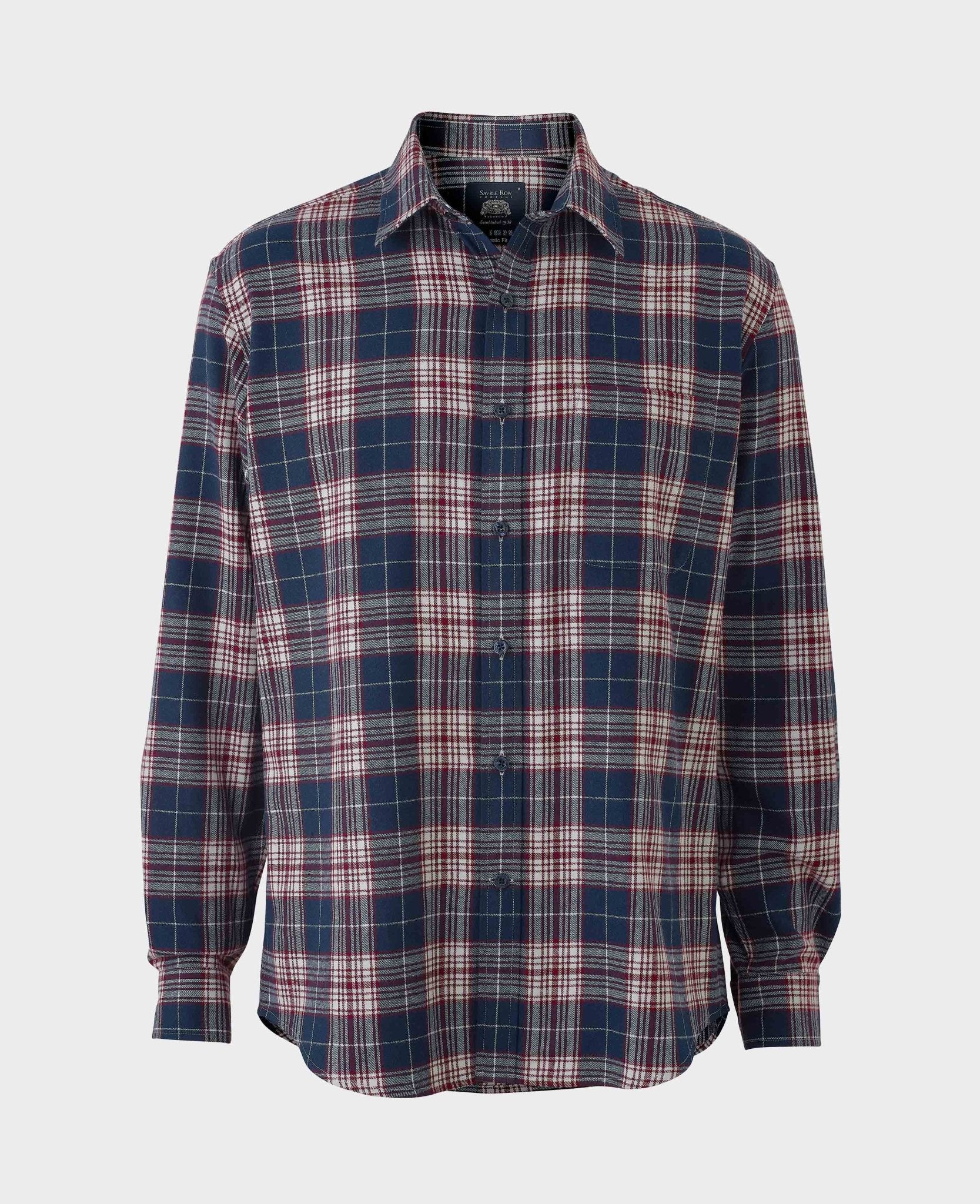 Navy Burgundy Brushed Cotton Check Classic Fit Casual Shirt [RTC] - Image 5