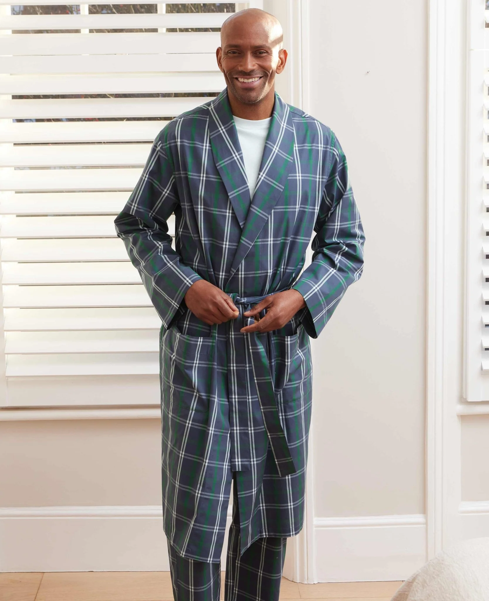 Navy Check Cotton Dressing Gown - Image 3