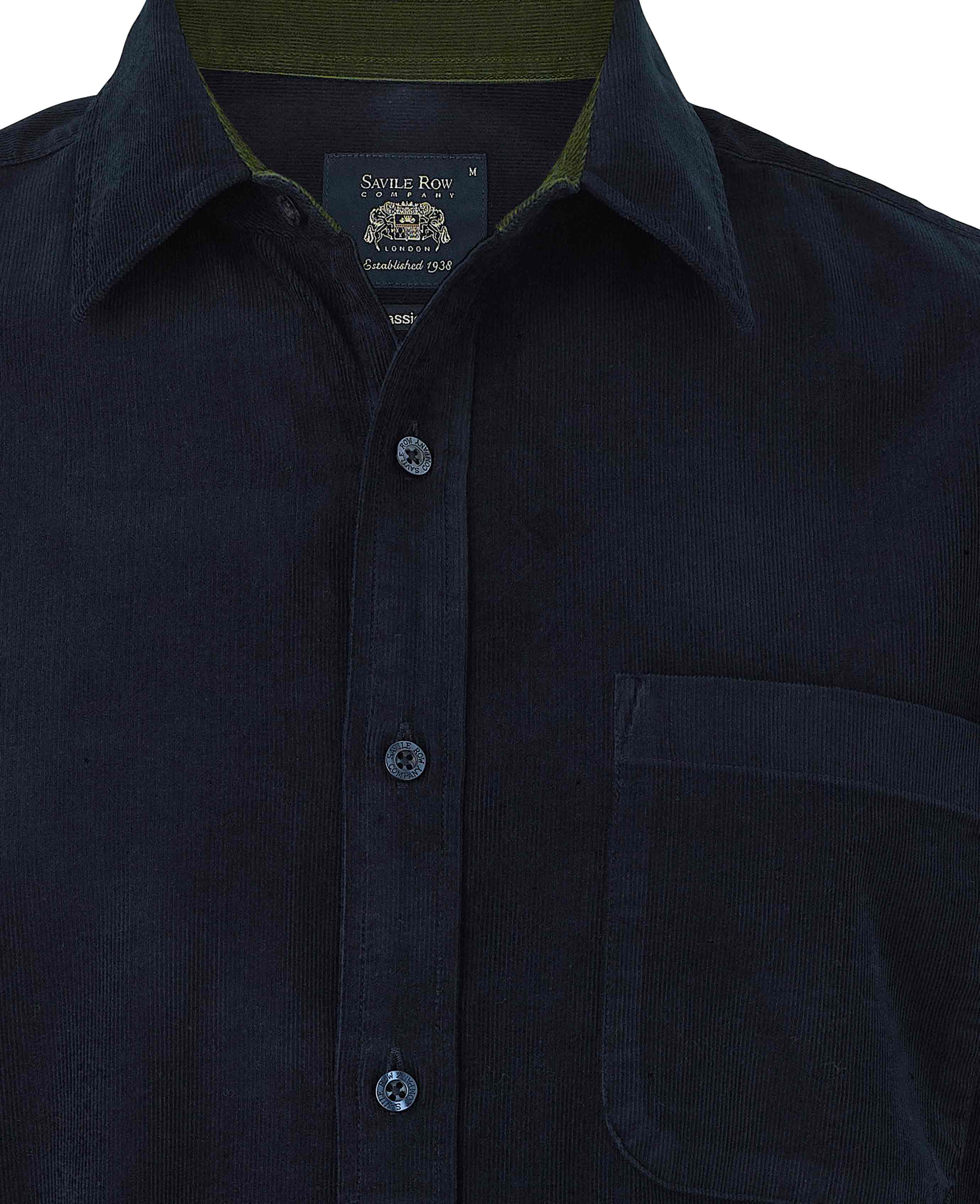 Navy Cotton Babycord Classic Fit Casual Shirt - Image 3
