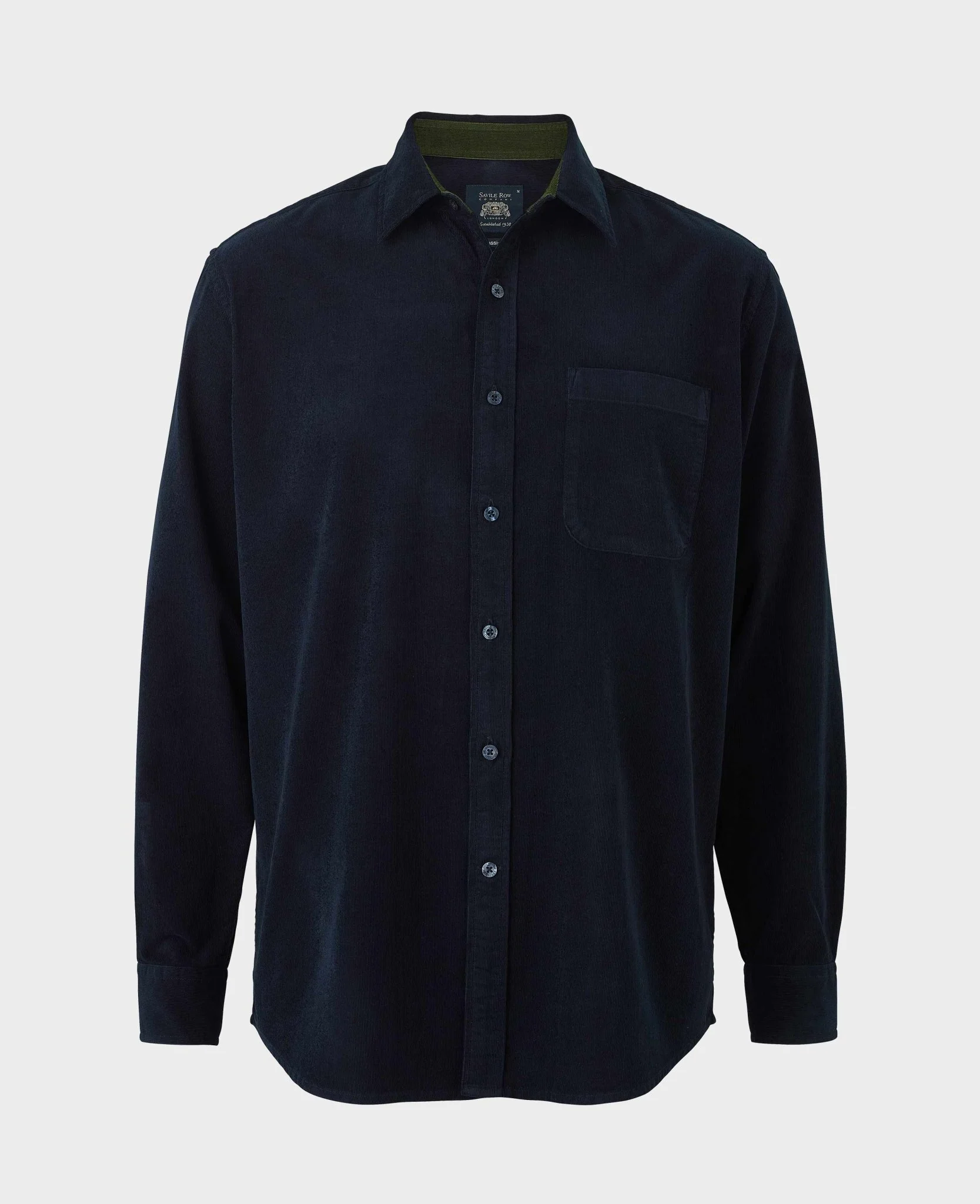 Navy Cotton Babycord Classic Fit Casual Shirt - Image 4
