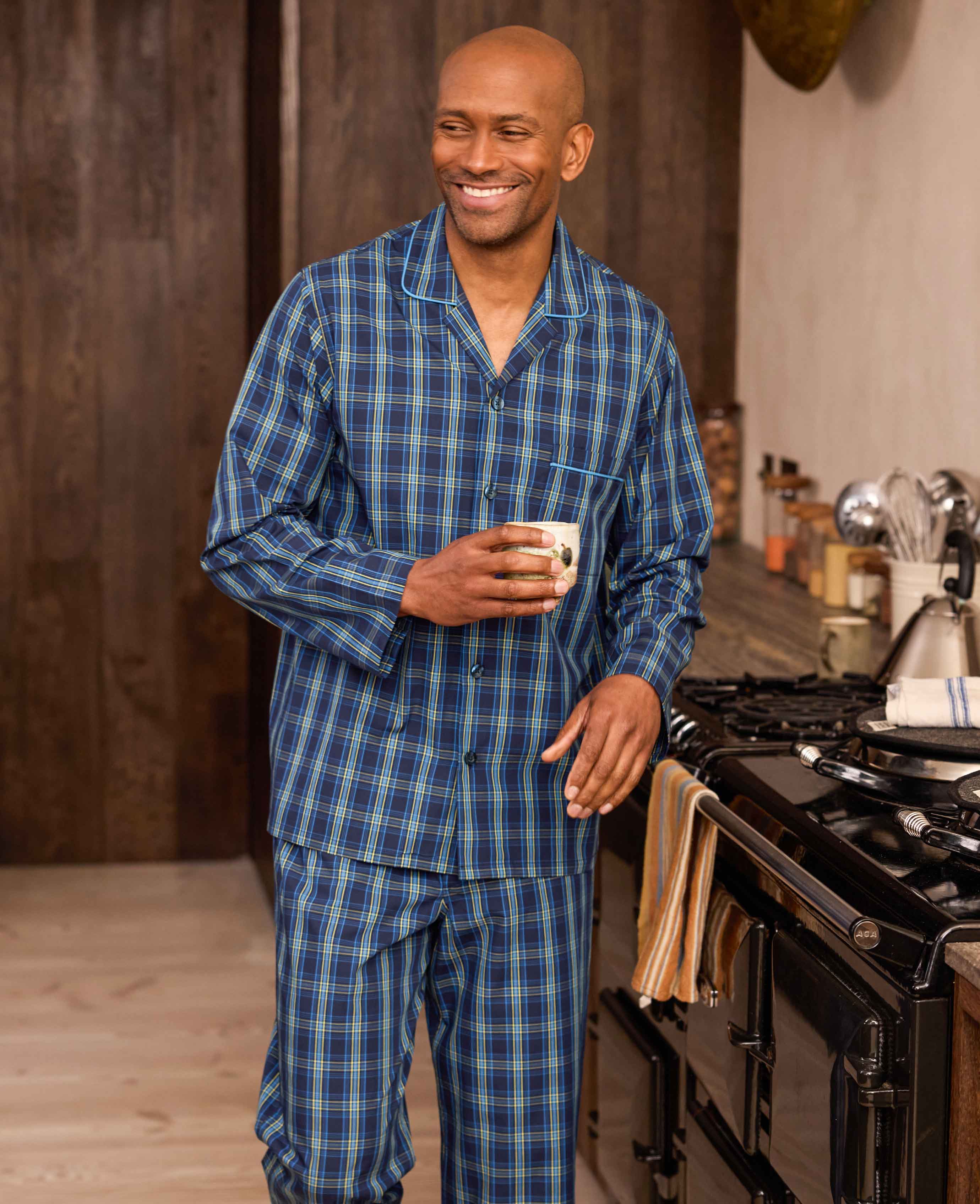 Navy Cotton Check Pyjamas - Image 2