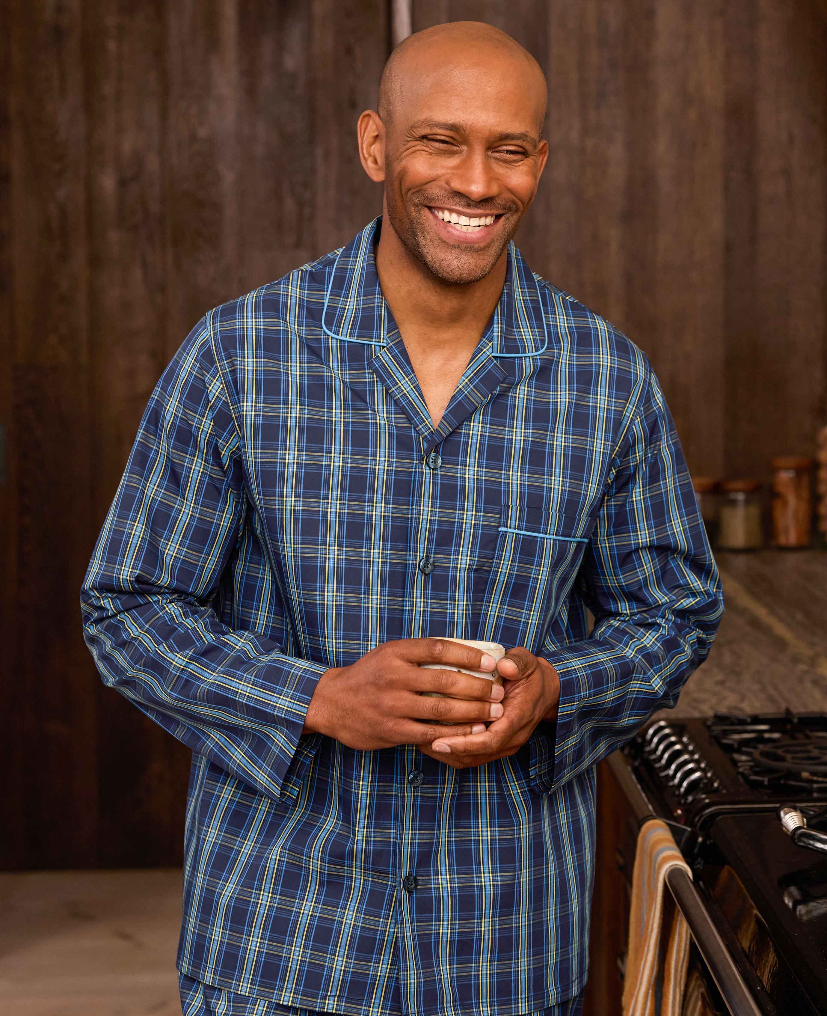 Navy Cotton Check Pyjamas - Image 3
