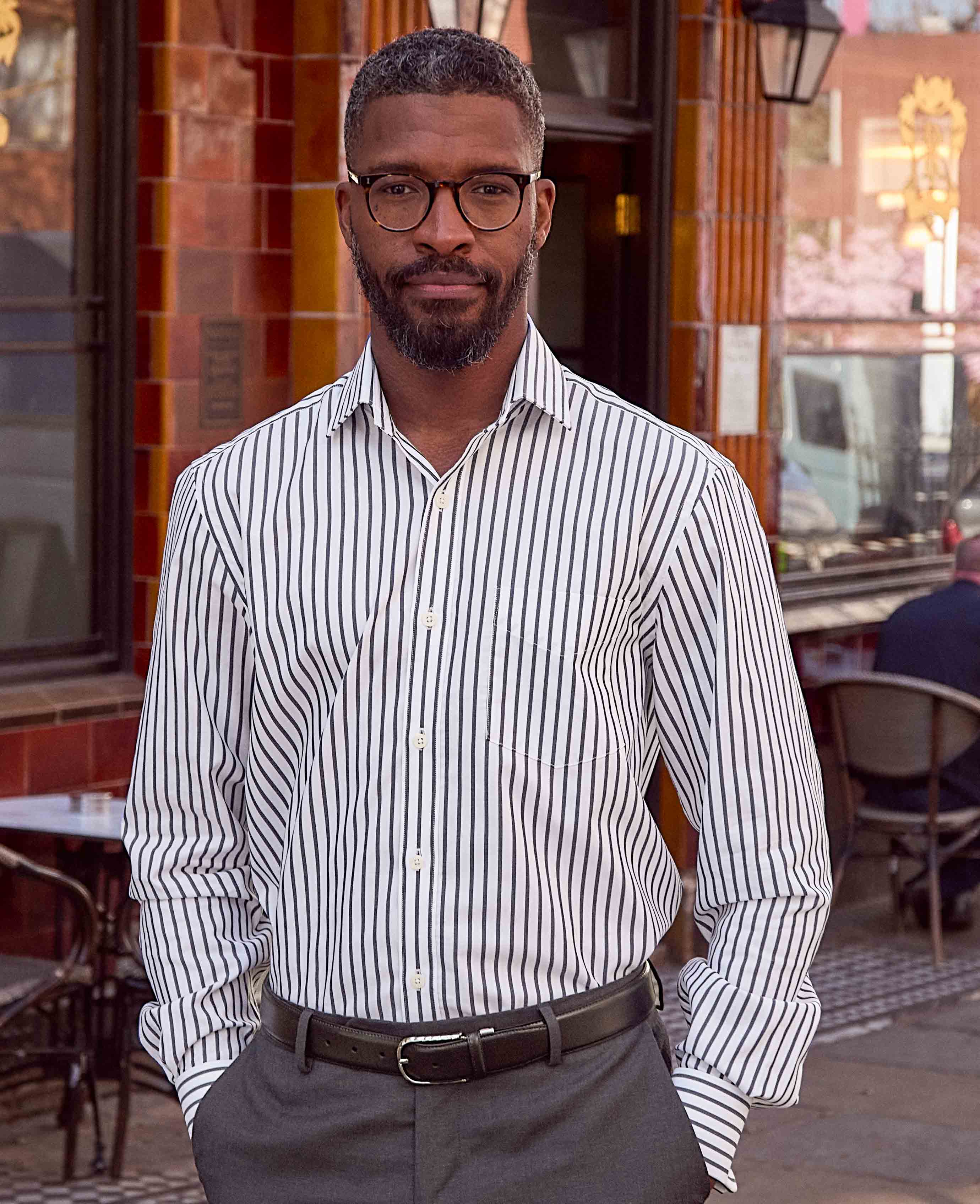 Navy Cotton Classic Fit Striped Formal Shirt - Double Cuff - Image 4