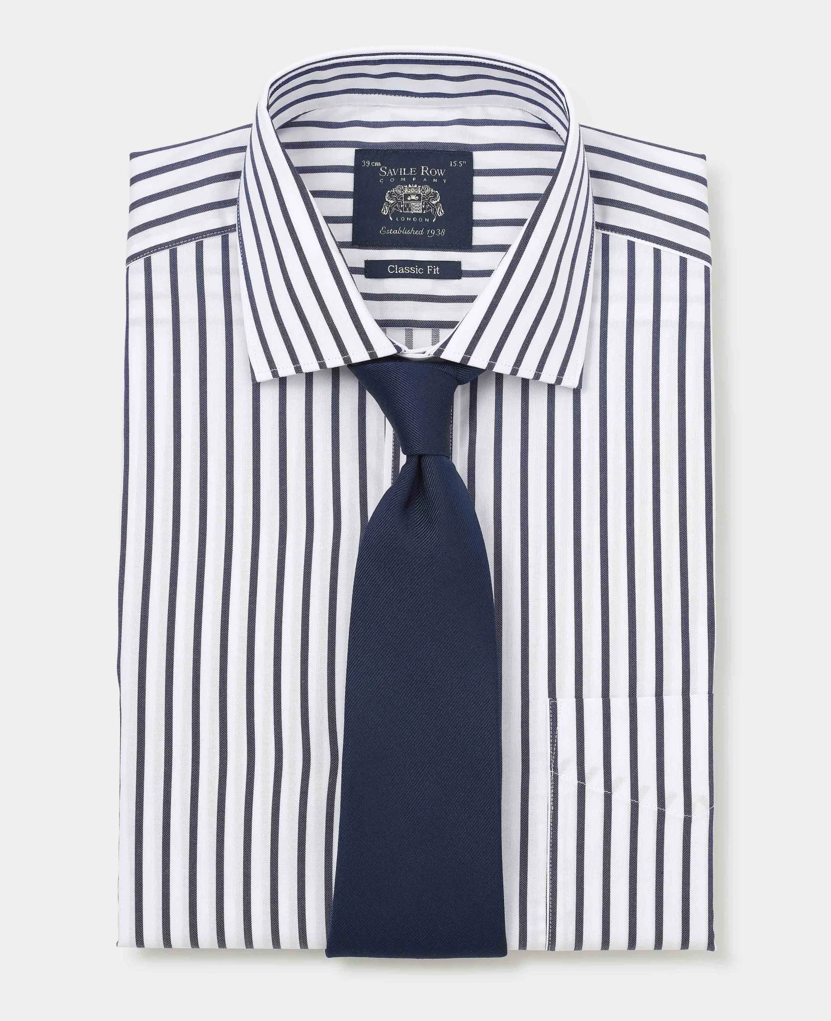 Navy Cotton Classic Fit Striped Formal Shirt - Double Cuff - Image 6