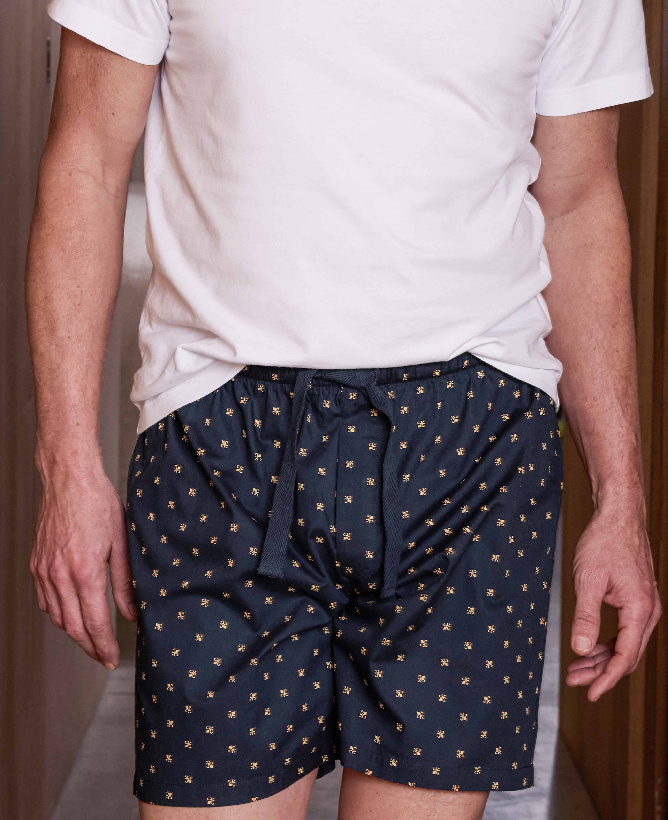 Navy Cotton Fleur De Lys Lounge Shorts - Image 3