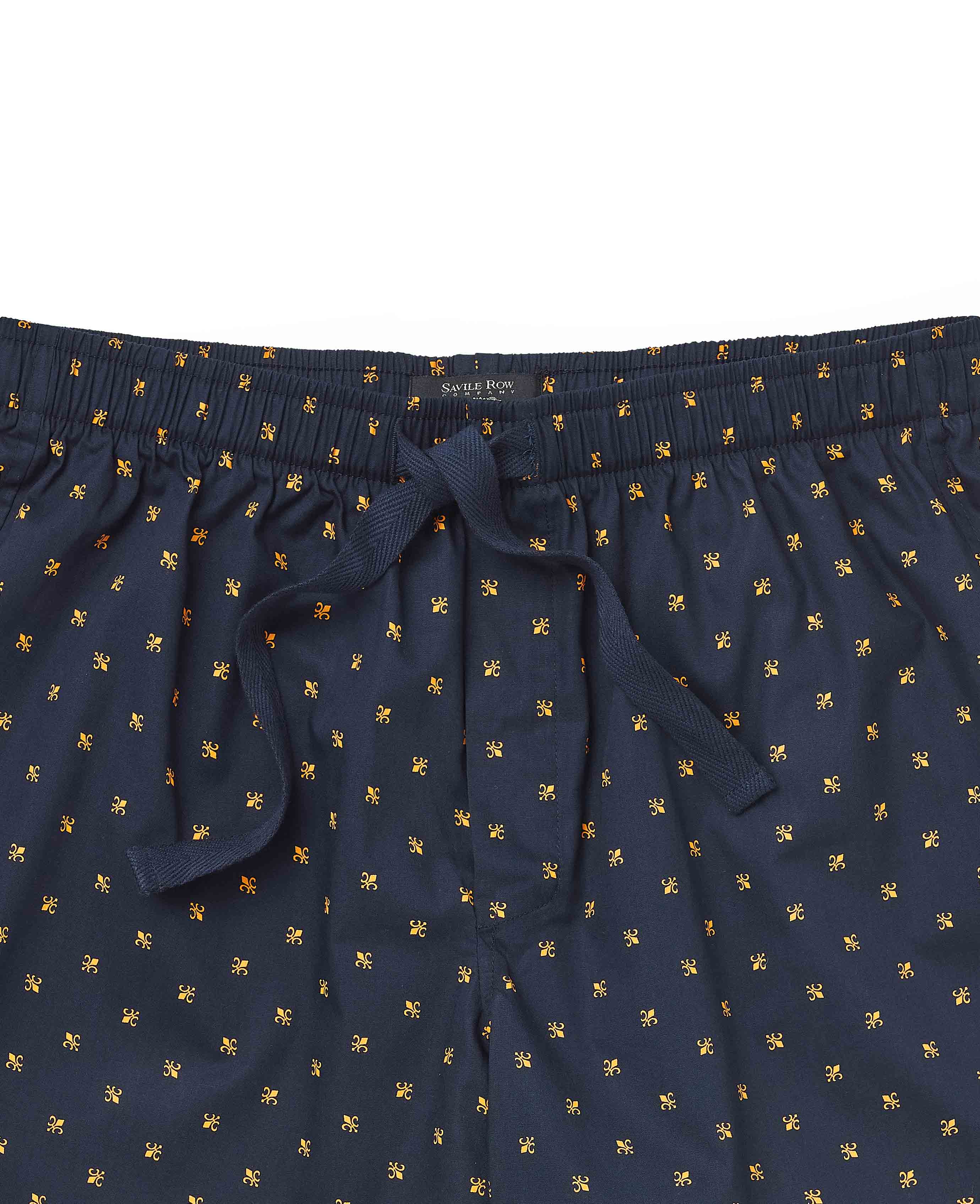 Navy Cotton Fleur De Lys Lounge Shorts - Image 4