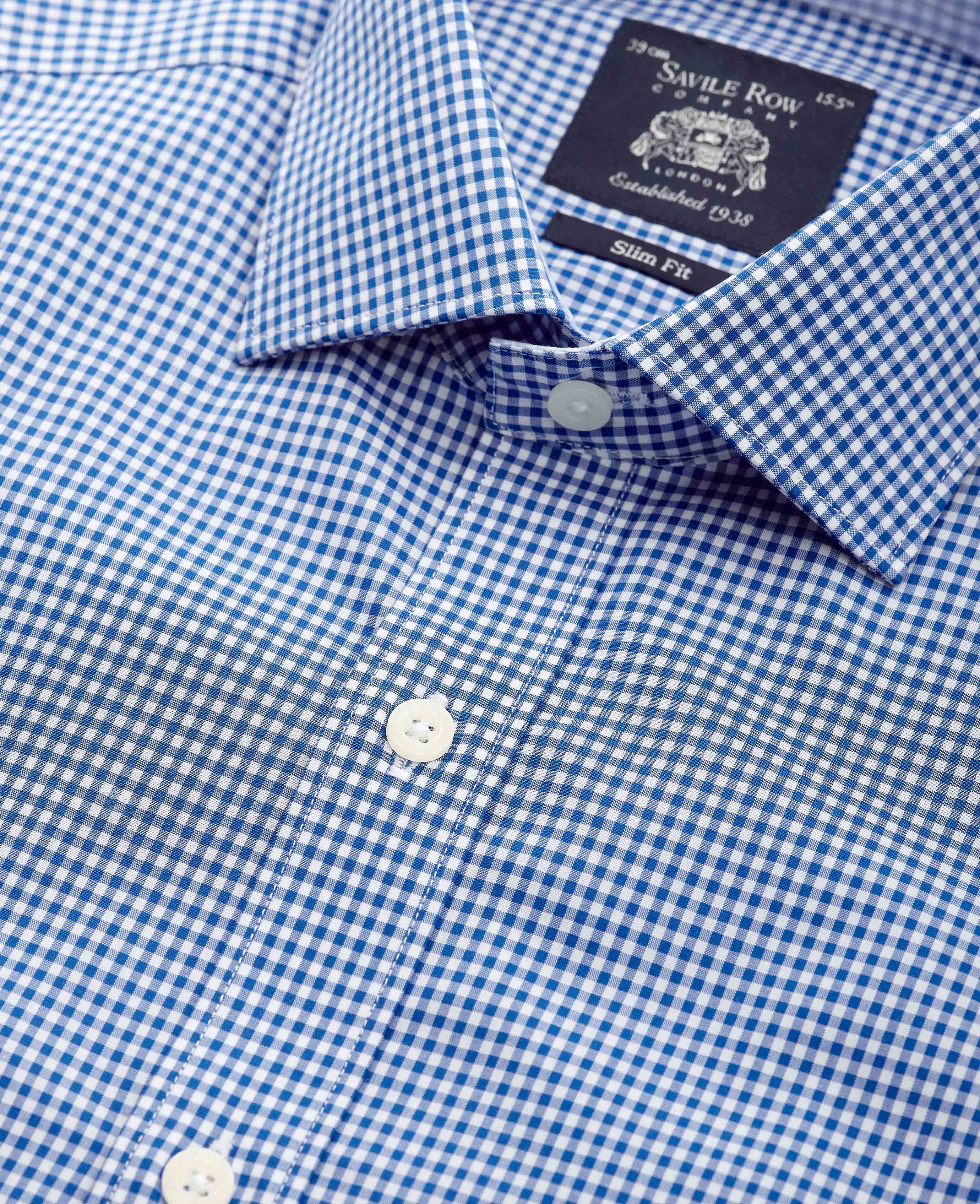 Navy Cotton Gingham Slim Fit Formal Shirt - Single Cuff - Image 3